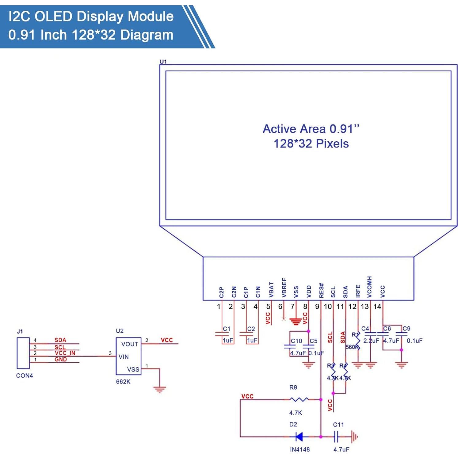 Módulo de Pantalla OLED I2C Frienda 0.91" 5 Piezas Blanco