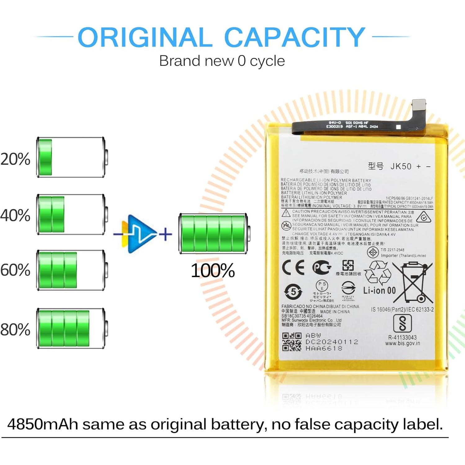 Batería de Reemplazo OEM THIRDPOLE JK50 4850mAh para Motorola