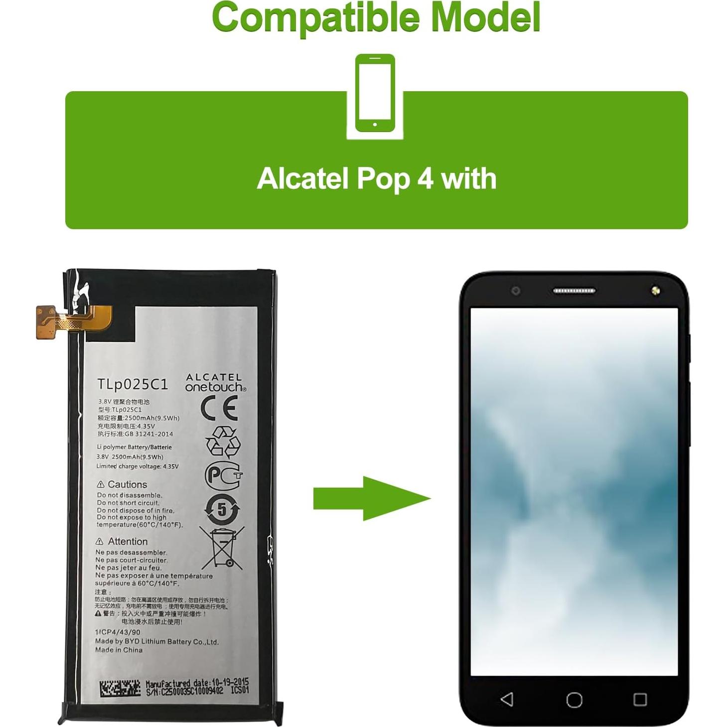 Batería de Reemplazo Alcatel Pop 4 TLP025C1 2500 mAh con Herramientas