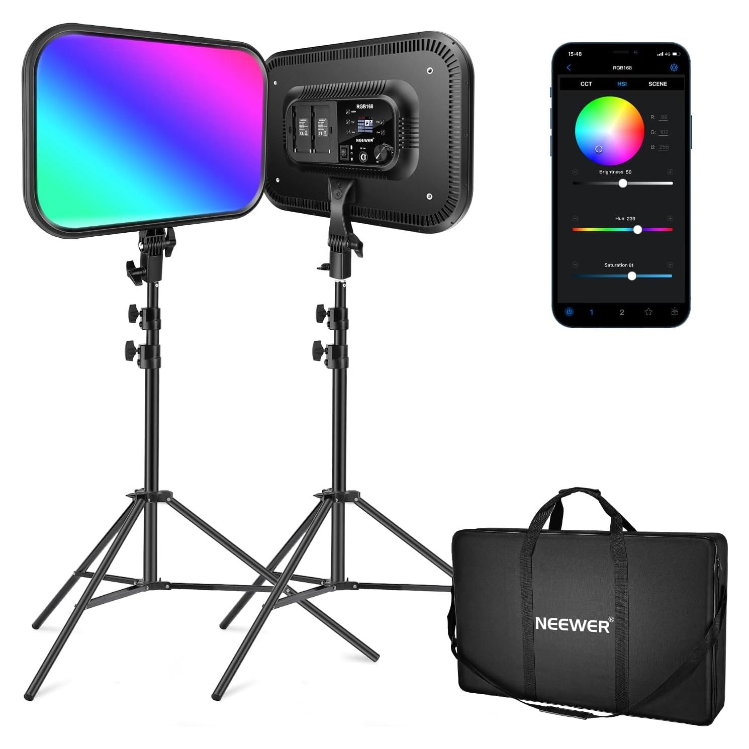 NEEWER Luz LED RGB168 60W con Control App y Soporte 200cm