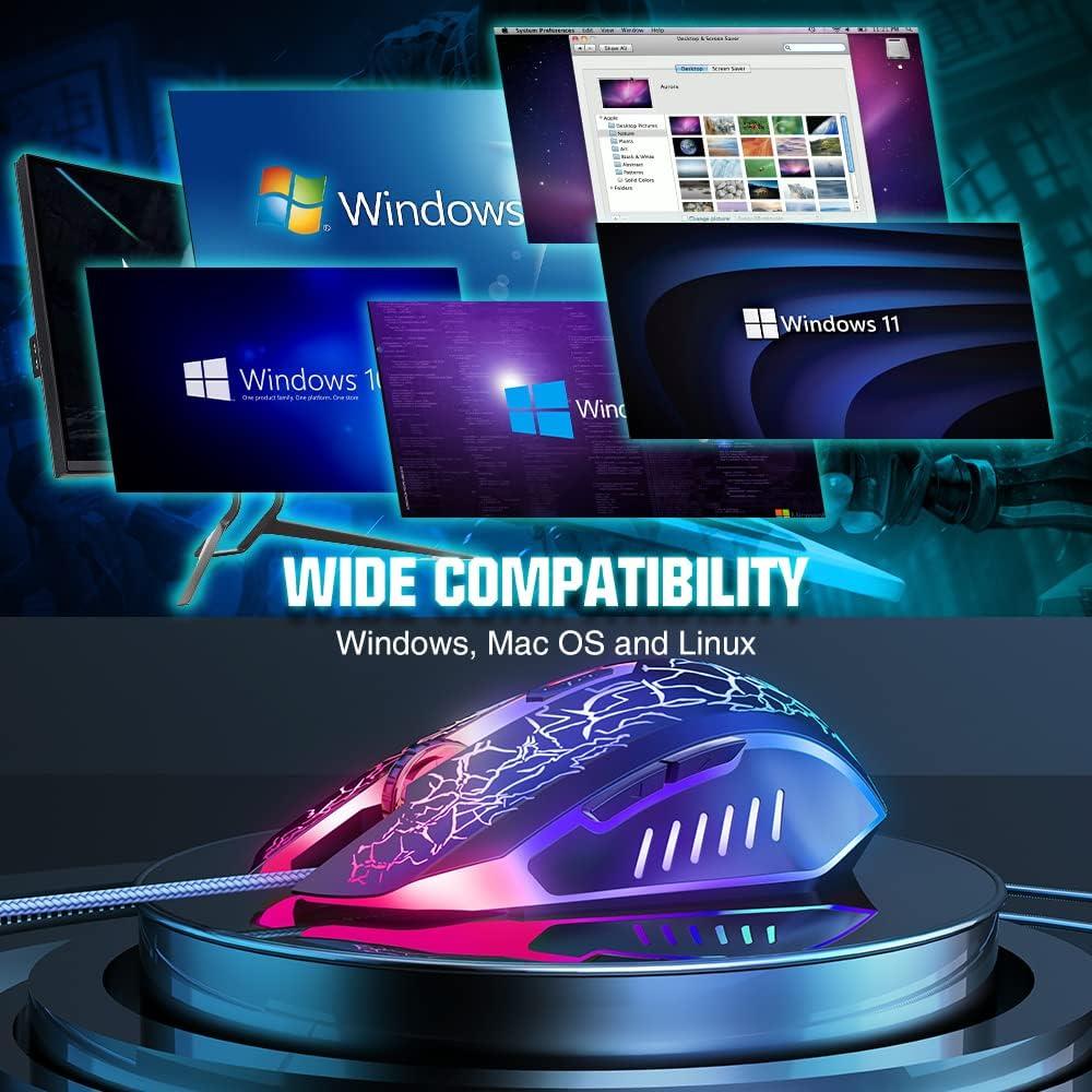 Ratón Gaming BENGOO USB Ergonómico RGB 3600 DPI Negro