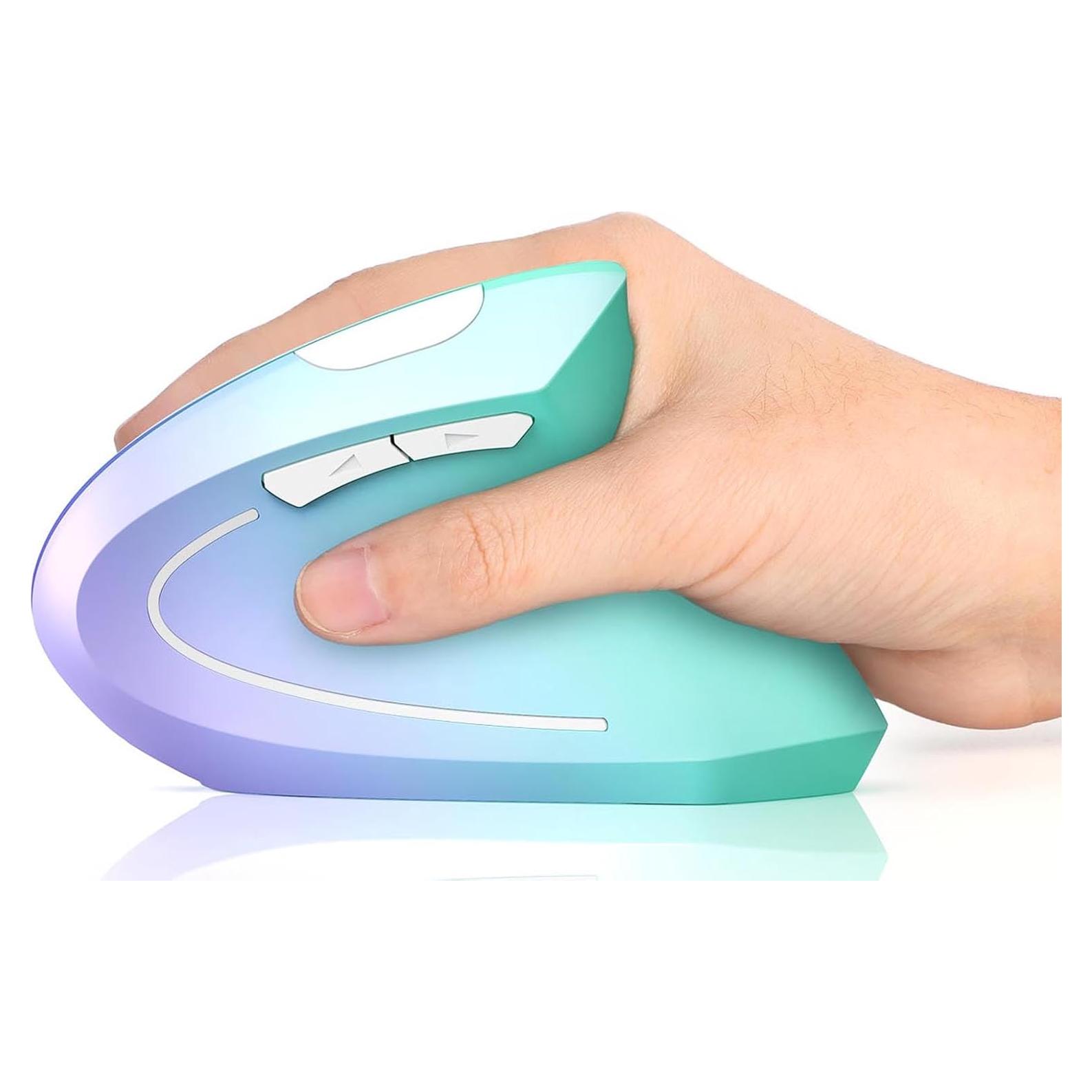 Lekvey Ergonomic Mouse, Vertical Wireless Mouse, Rechargeable 2.4G Optical Carpal Tunnel Mice: 800/1200 / 1600 DPI, 6 Buttons, for Laptop, PC, Mac, Computer, Desktop, Notebook etc, Green Purple