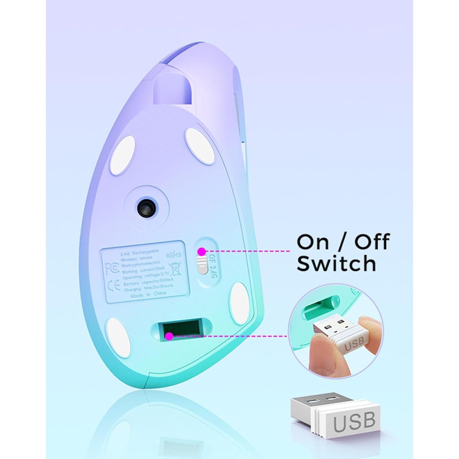 Lekvey Ergonomic Mouse, Vertical Wireless Mouse, Rechargeable 2.4G Optical Carpal Tunnel Mice: 800/1200 / 1600 DPI, 6 Buttons, for Laptop, PC, Mac, Computer, Desktop, Notebook etc, Green Purple