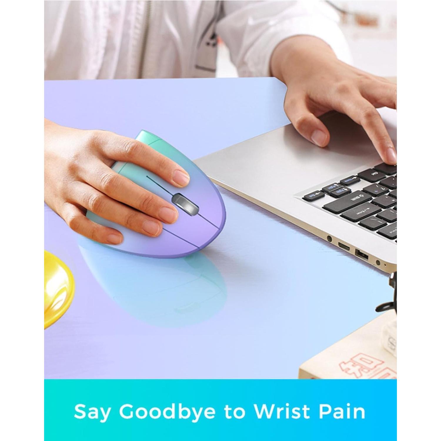 Lekvey Ergonomic Mouse, Vertical Wireless Mouse, Rechargeable 2.4G Optical Carpal Tunnel Mice: 800/1200 / 1600 DPI, 6 Buttons, for Laptop, PC, Mac, Computer, Desktop, Notebook etc, Green Purple