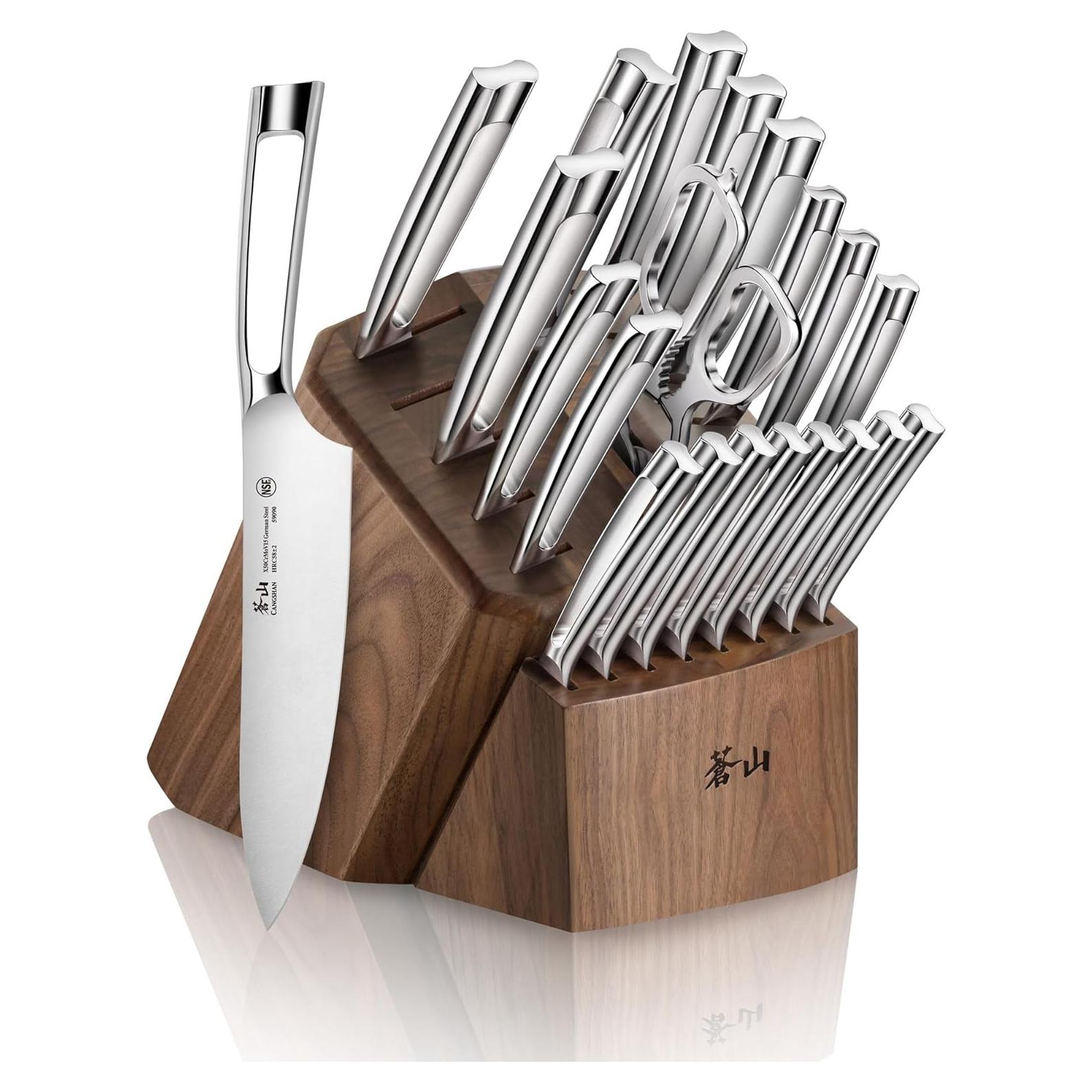 Juego de Cuchillos Forjados Cangshan N1 de 23 Piezas en Bloque de Nogal