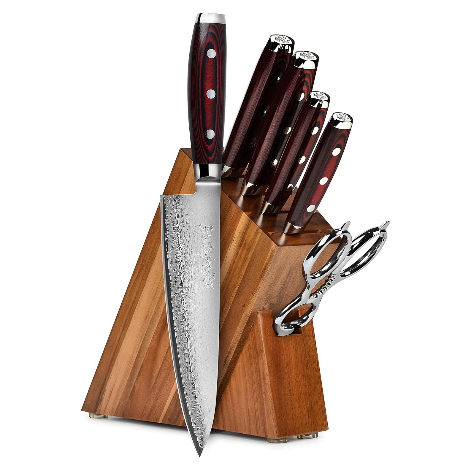 Conjunto de Cuchillos Yaxell Super Gou 7 Piezas Acero Damasco