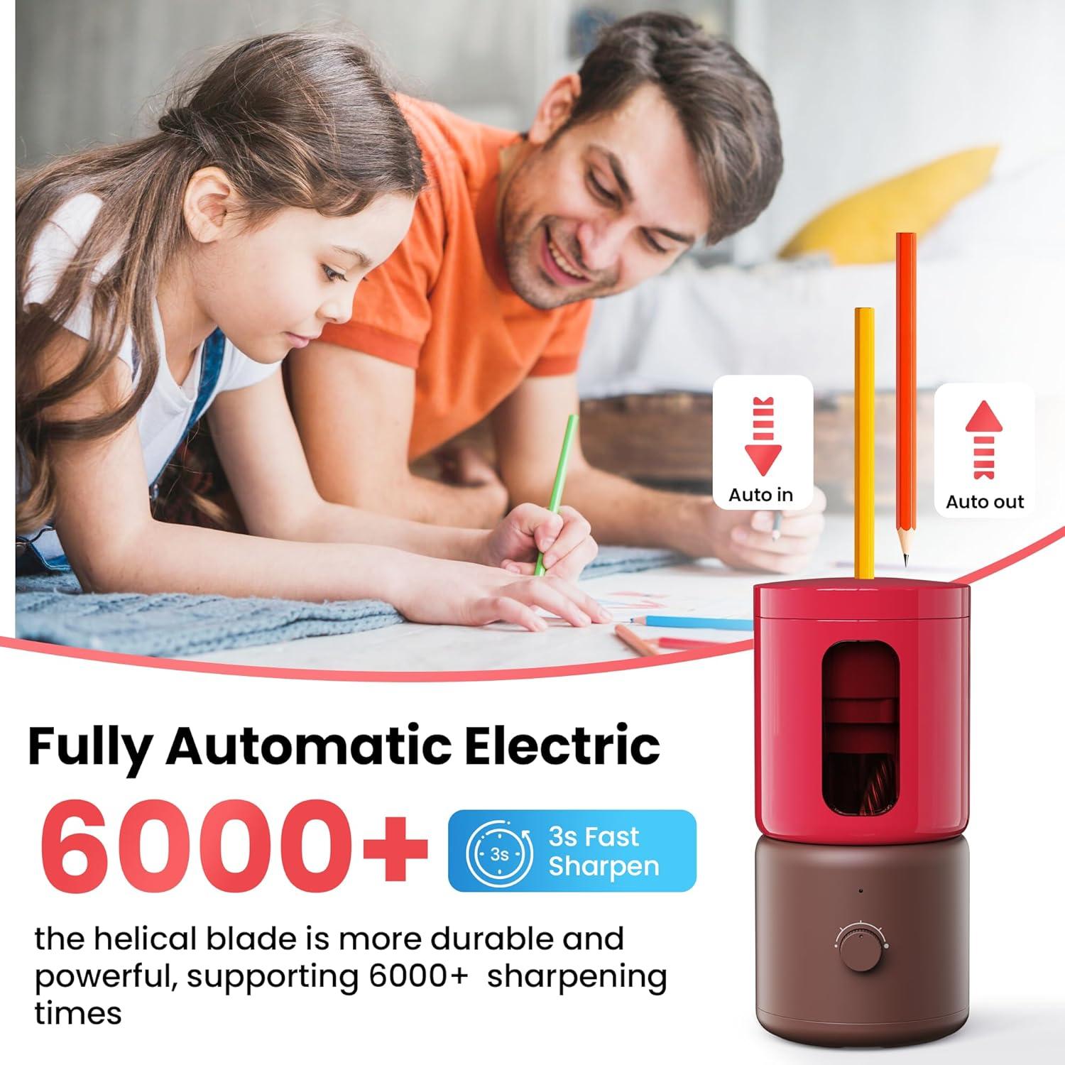 Sacapuntas Eléctrico VUSIGN Rojo 5 Modos Afilado Automático