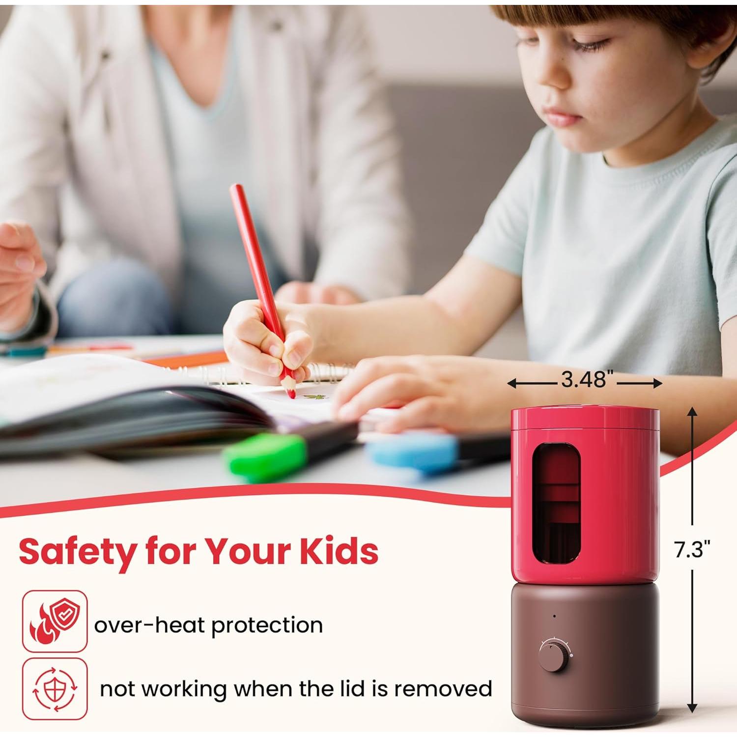 Sacapuntas Eléctrico VUSIGN Rojo 5 Modos Afilado Automático