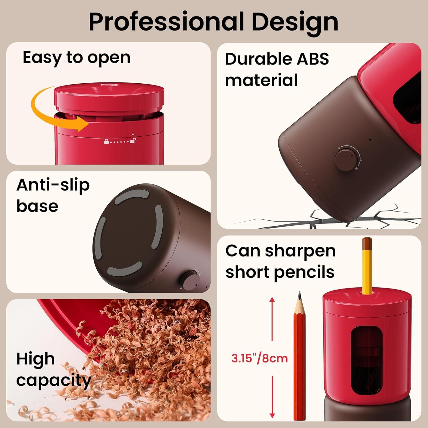 Sacapuntas Eléctrico VUSIGN Rojo 5 Modos Afilado Automático