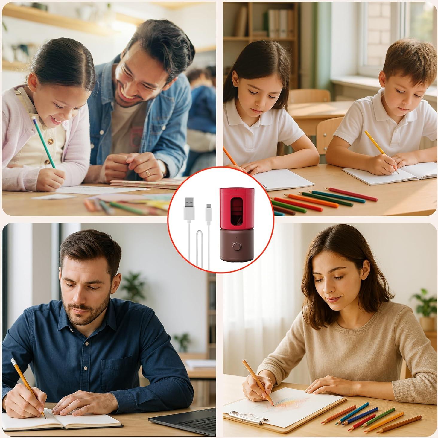 Sacapuntas Eléctrico VUSIGN Rojo 5 Modos Afilado Automático