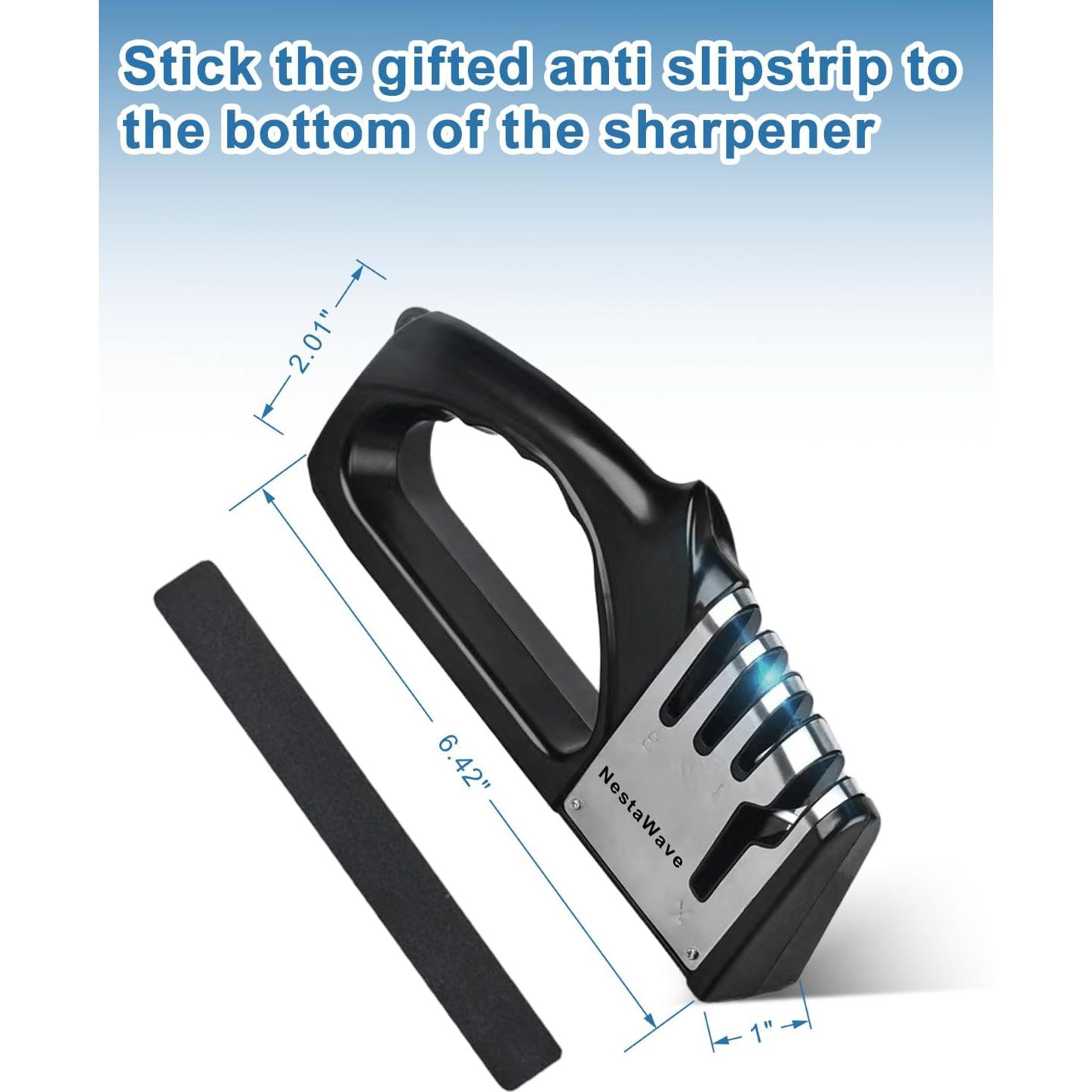 Afilador de cuchillos 4 en 1 NestaWave, acero inoxidable, negro/plata
