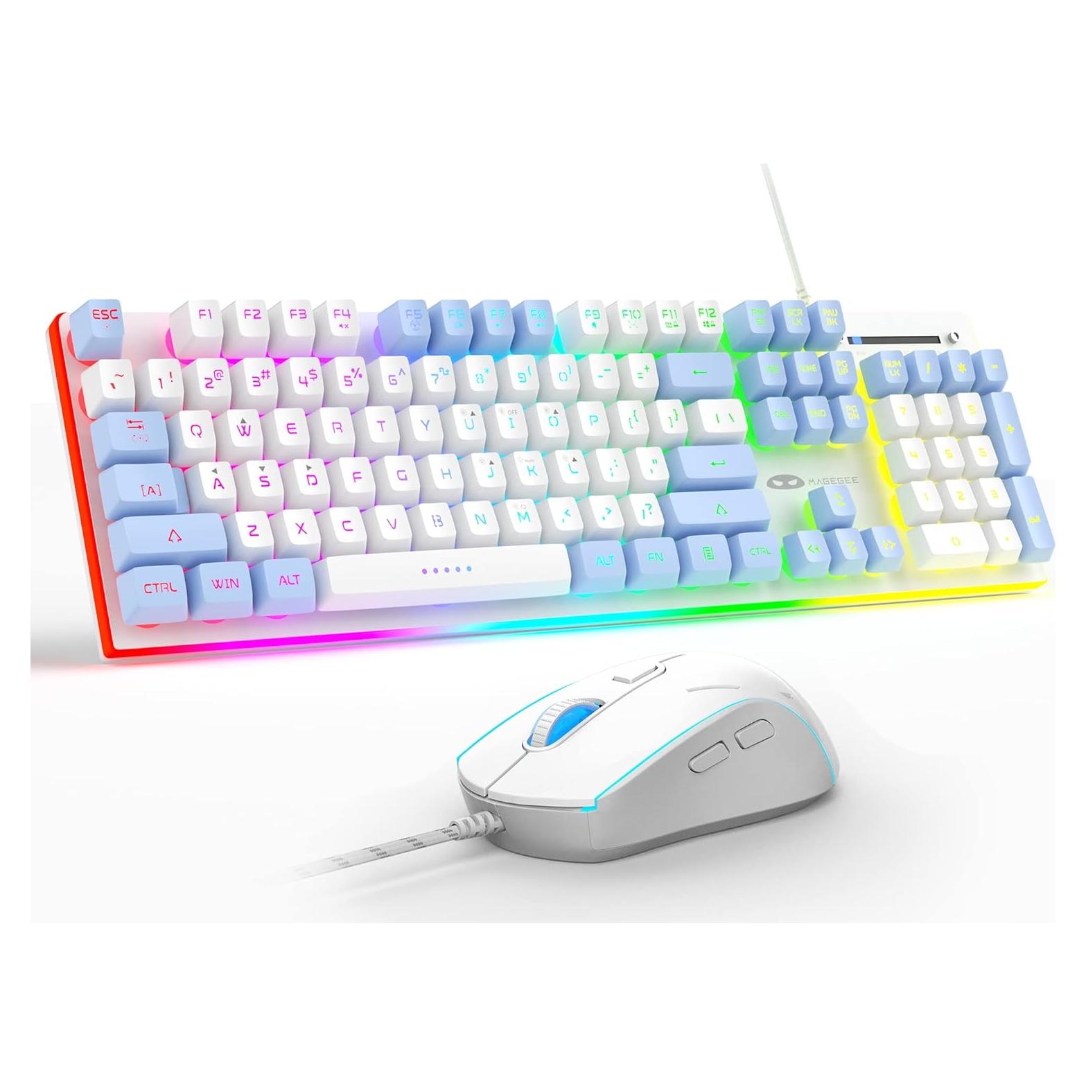 Combo Teclado y Ratón Gaming MageGee GT838 RGB Blanco Azul