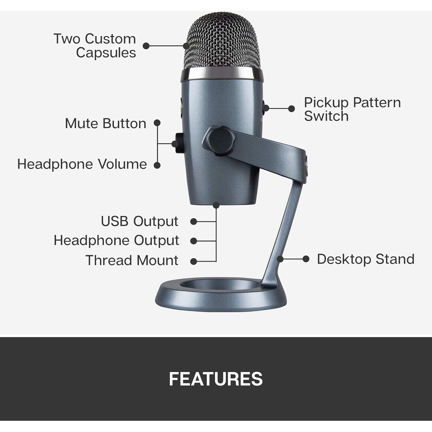 Micrófono USB Blue Yeti Nano Gris para Streaming y Podcasting