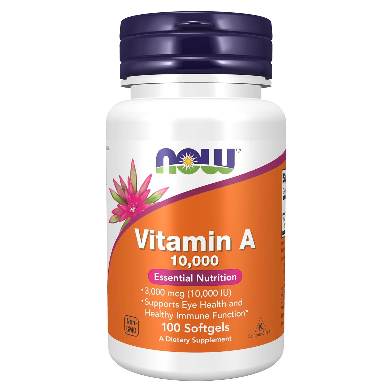 Vitamina A 10,000 UI NOW Suplementos - Salud Ocular 100 Gelatinas
