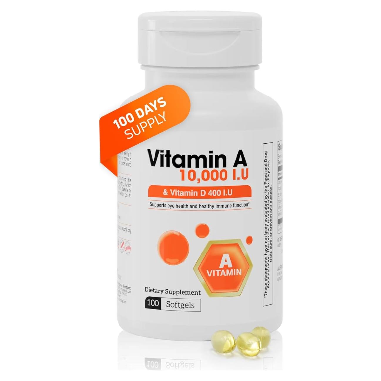 Suplemento de Vitamina A 10,000 UI y D3 400 UI Nutra - 100 Softgels