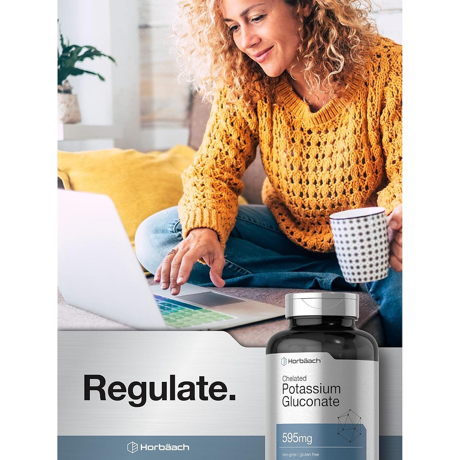 Suplemento de Gluconato de Potasio Horbaach 595 mg 300 Tabletas