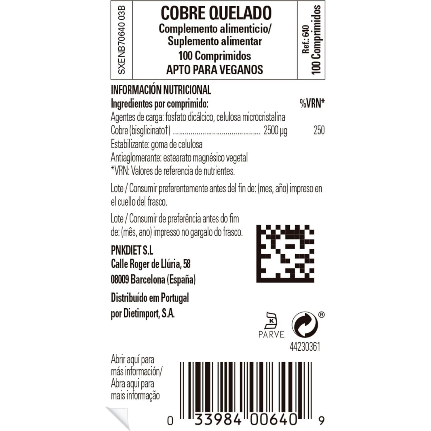 Tabletas de Cobre Quelado Solgar 100 Unidades 140g