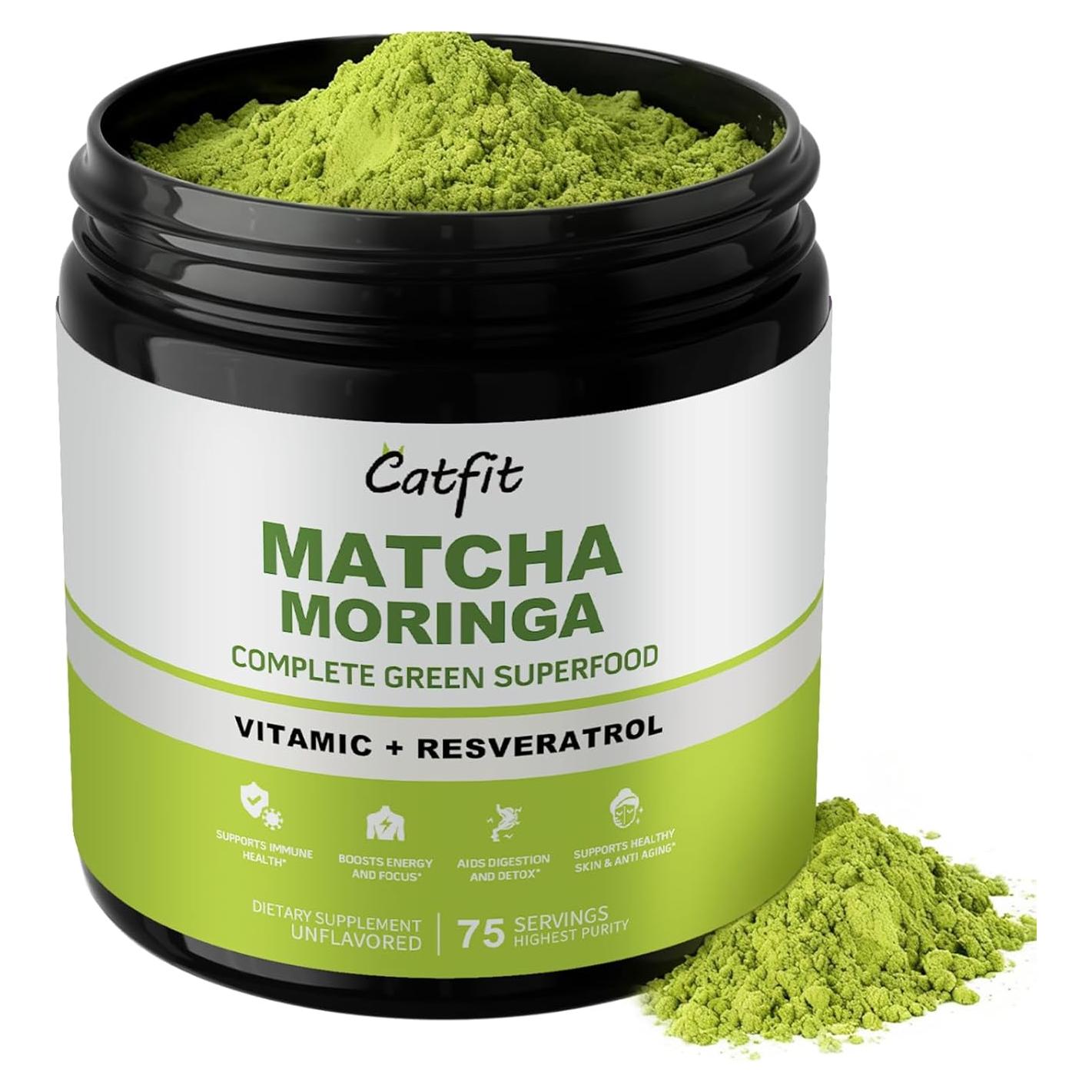 Polvo de Matcha Catfit 227g - Superalimento con Moringa y Té Verde