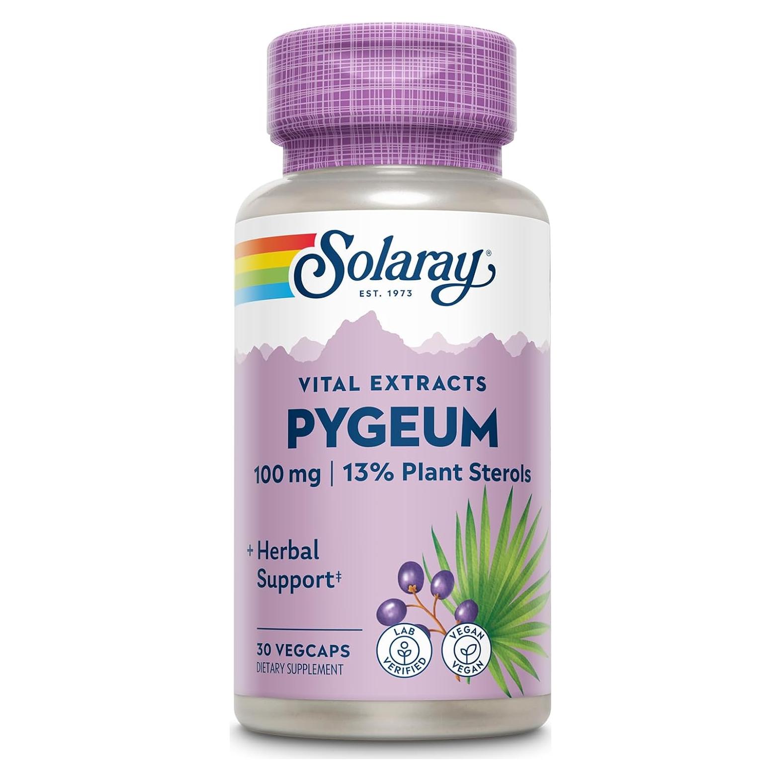 Extracto de Pygeum Solaray 100mg - Soporte Próstata Vegano 30 Caps