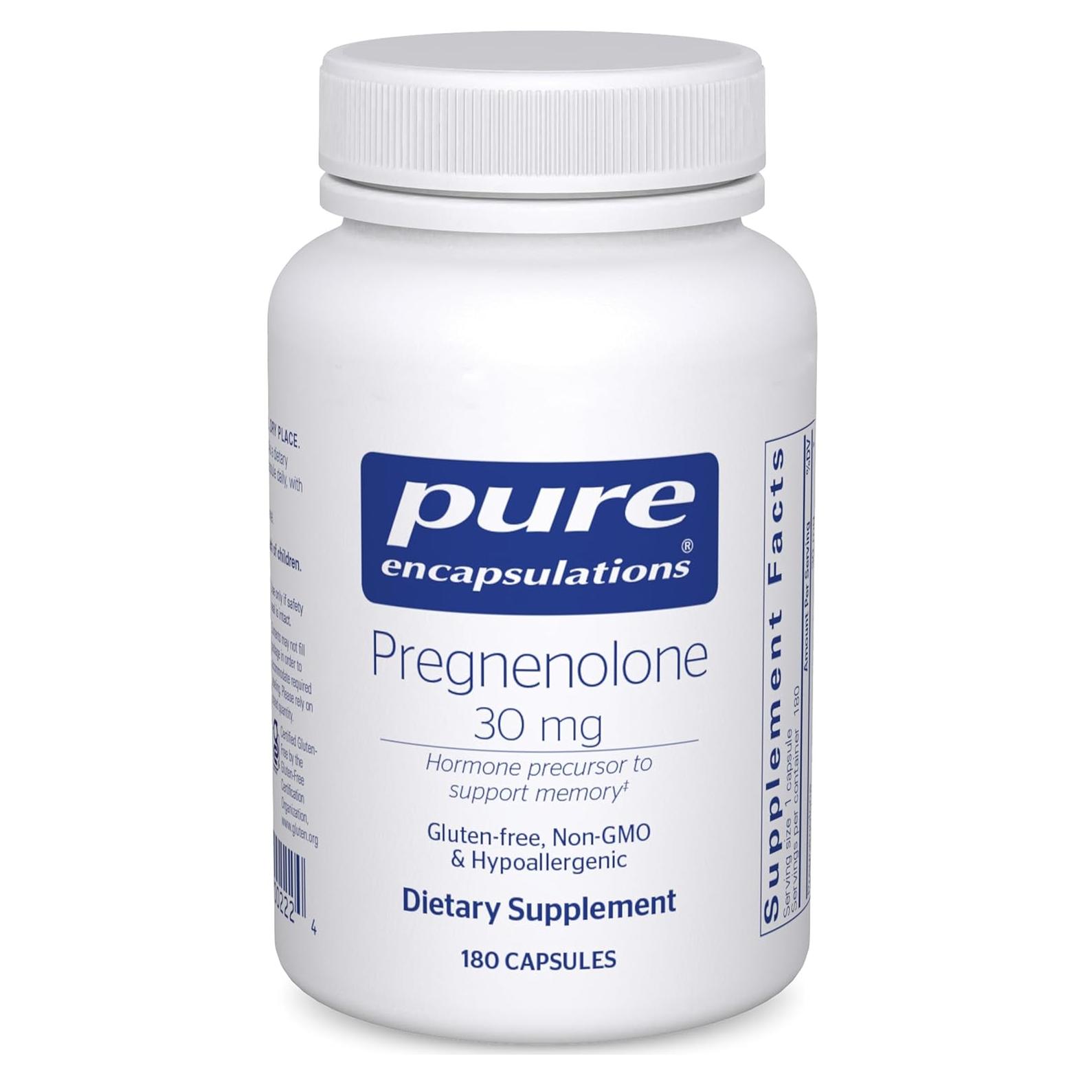 Suplemento Hormonal Pregnenolona 30 mg Pure Encapsulations - 180 Cápsulas Veganas