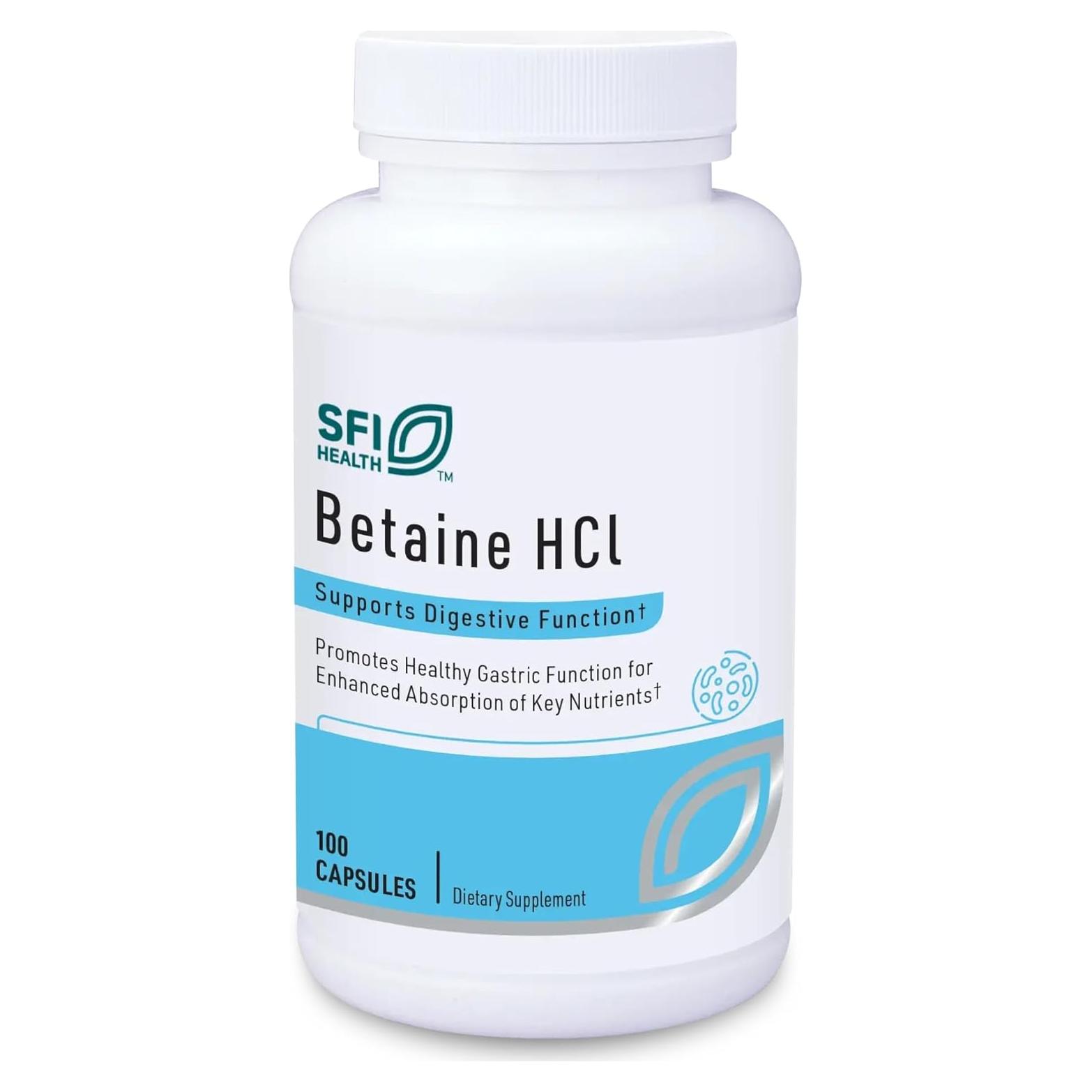 Suplemento Hipoalergénico Klaire Labs Betaína HCl 648mg 100 Cápsulas