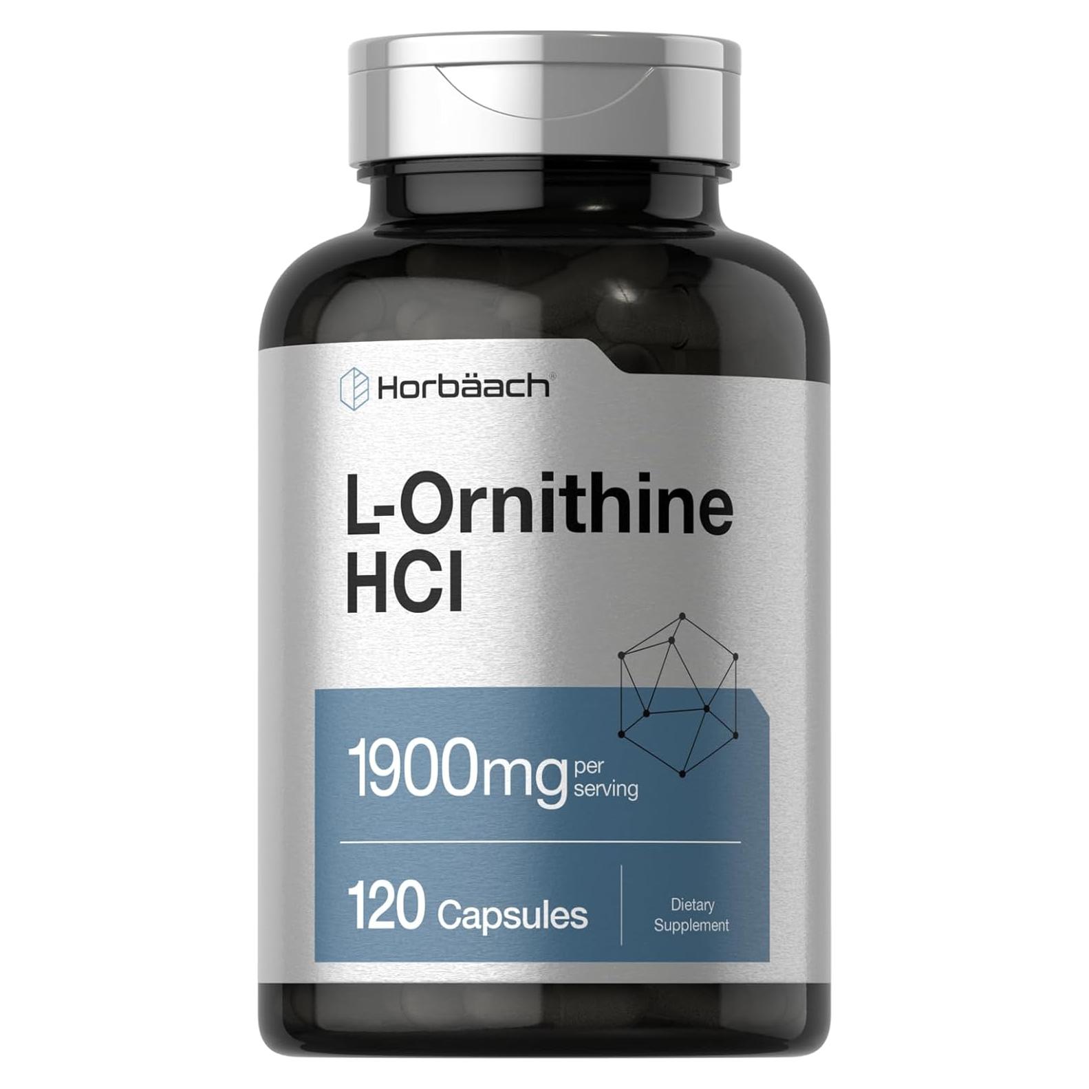 Suplemento L-Ornithine HCl Horbäach 1900mg 120 Cápsulas