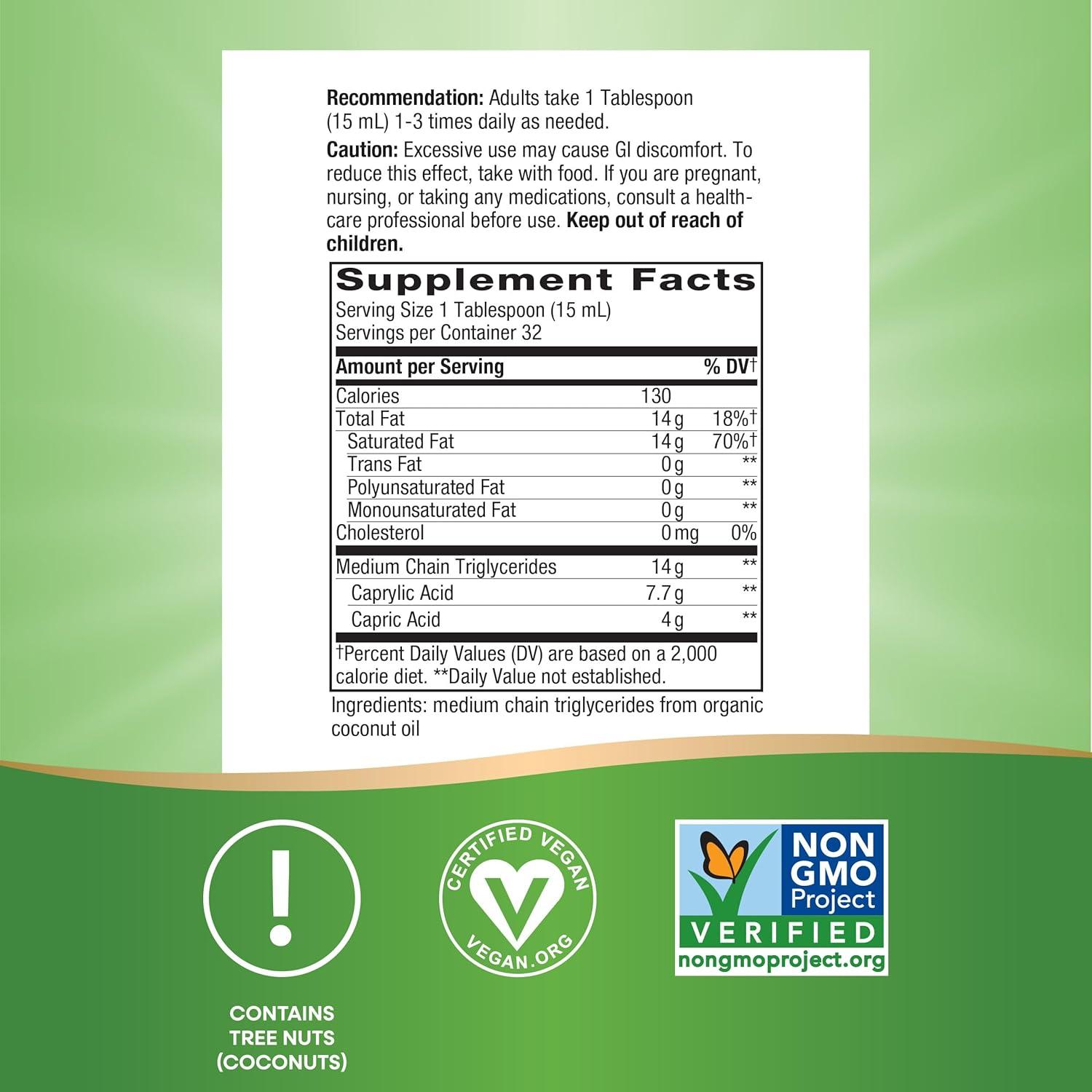 Aceite MCT Orgánico Nature's Way 480ml C8 C10 Keto Paleo