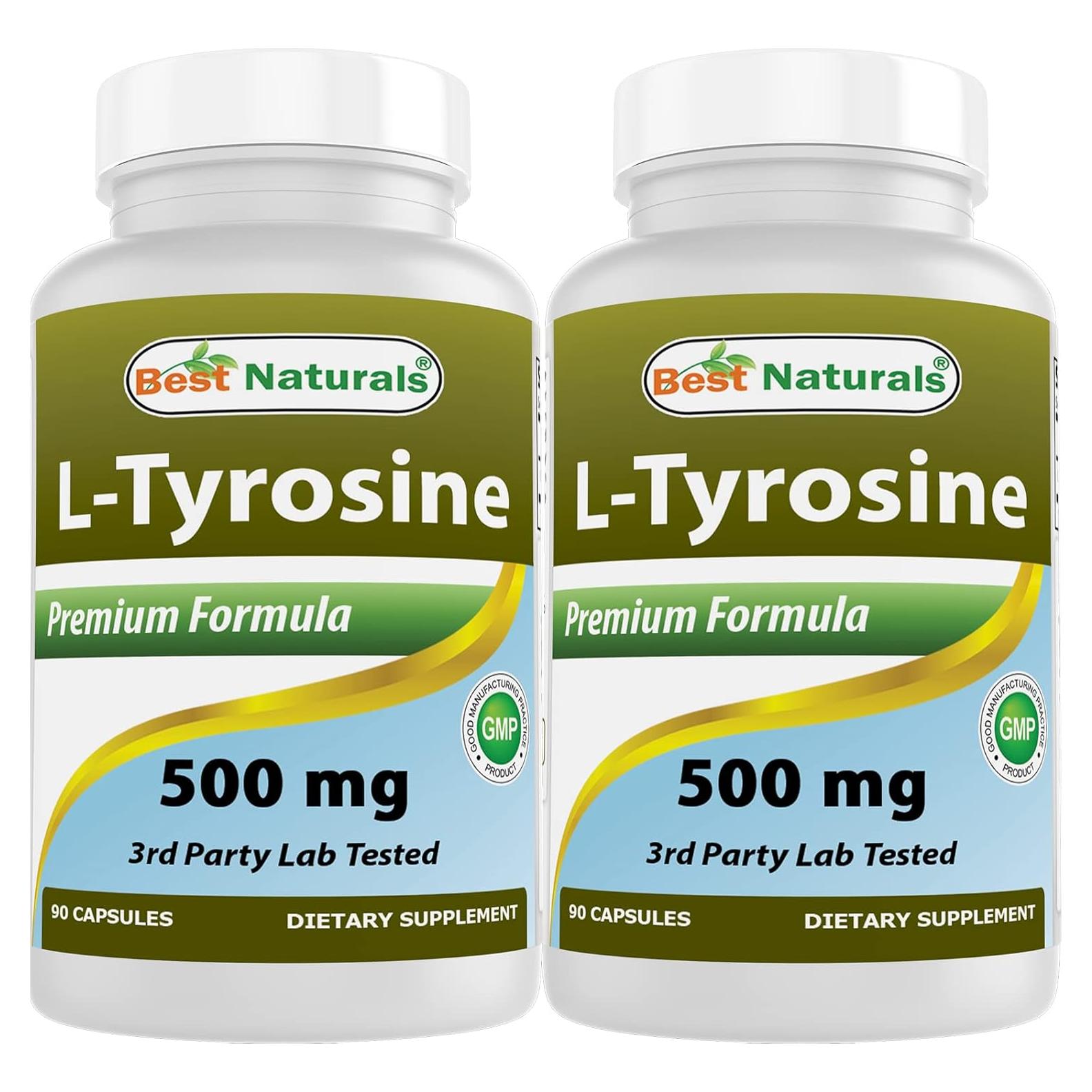 L-Tirosina 500 mg Mejores Naturales 90 Cápsulas x2