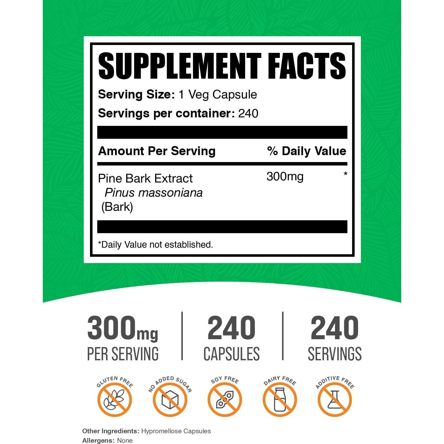 Cápsulas de Extracto de Corteza de Pino BulkSupplements 300mg - 240 Unidades