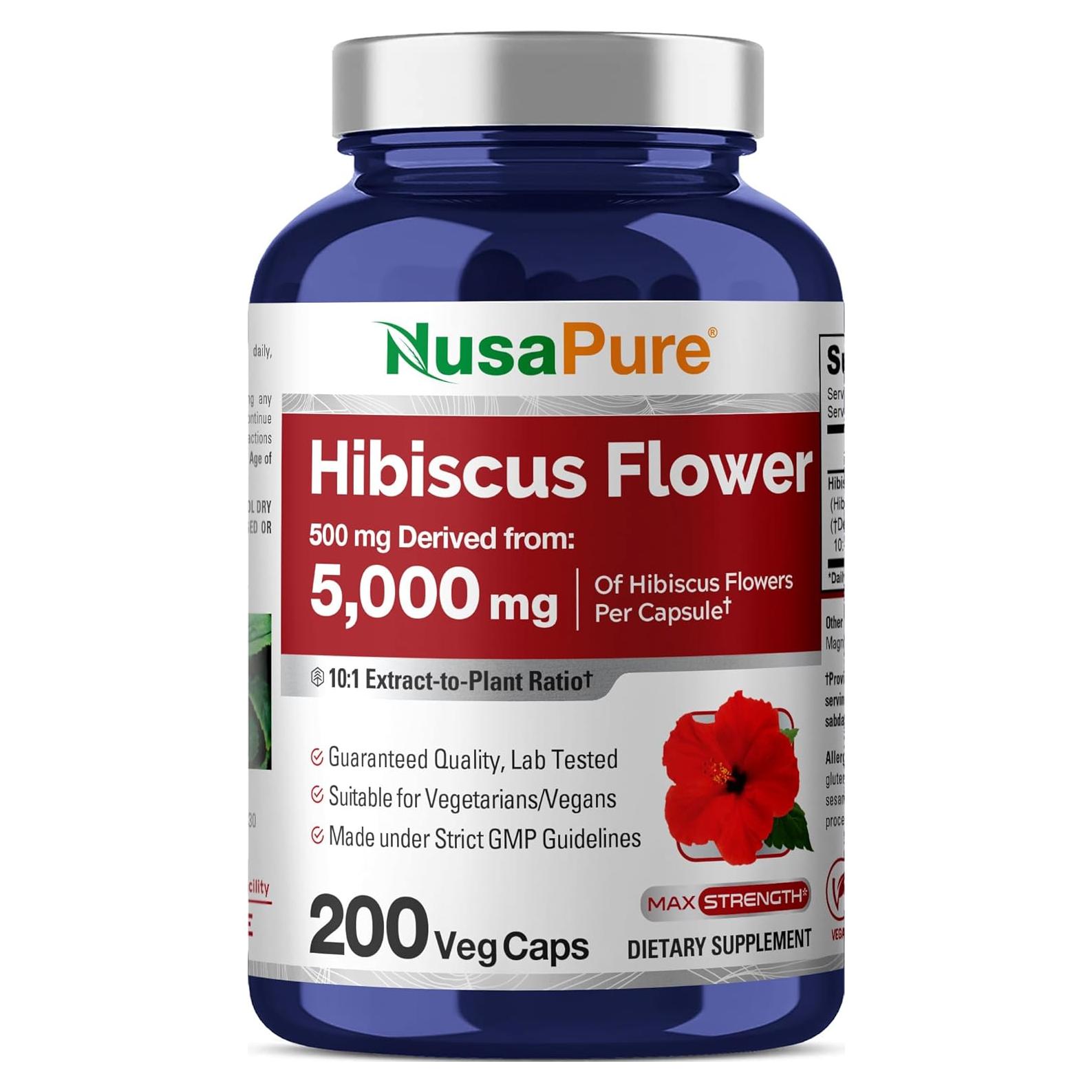 Extracto de Flor de Hibisco NusaPure 10:1 500mg 200 Cápsulas Veganas