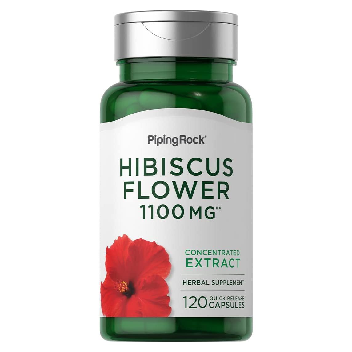 Flores de Hibisco Piping Rock 1100 mg | 120 Cápsulas | Suplemento Herbal