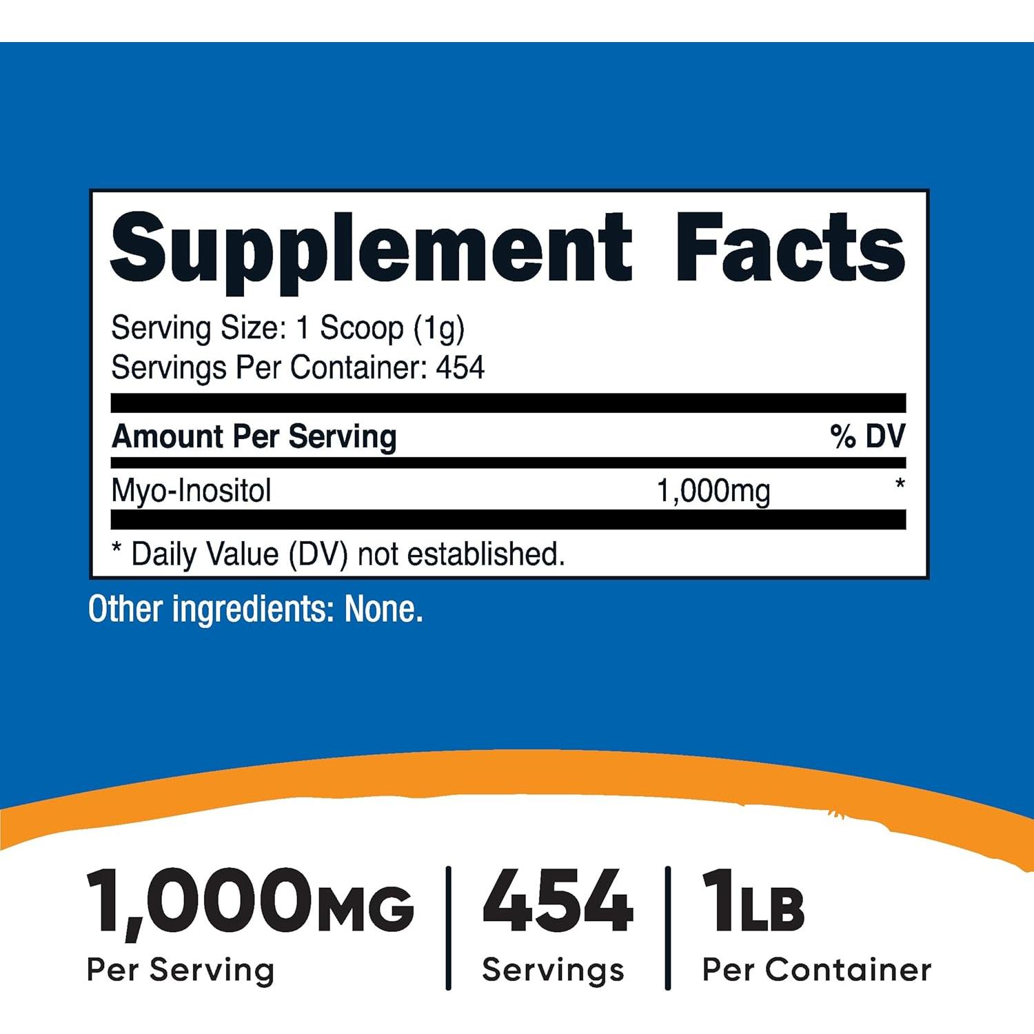 Polvo de Inositol Nutricost 454g - Sin Gluten, No OGM