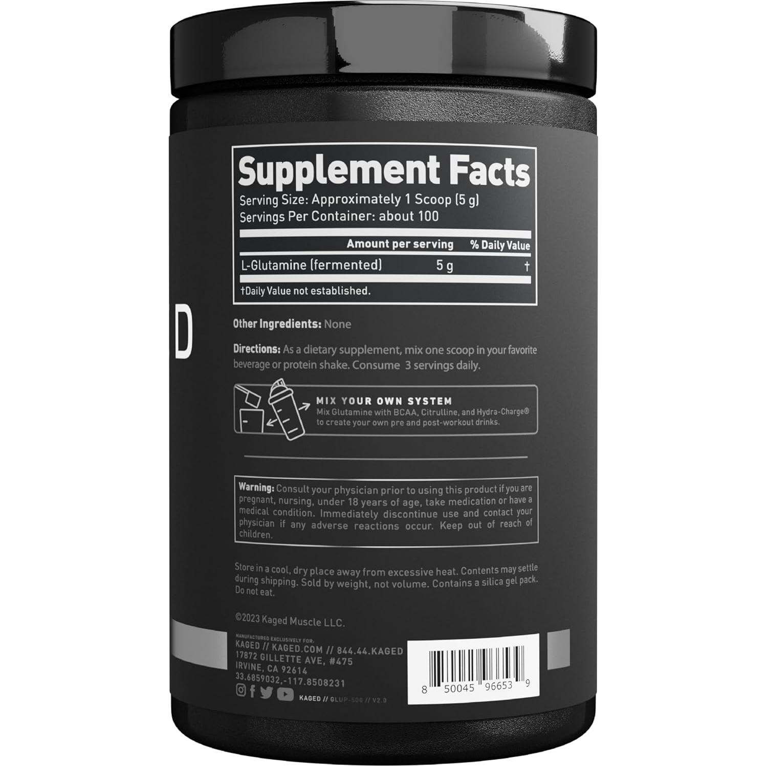 Kaged Muscle L-Glutamina 500g Vegana - Recuperación Muscular