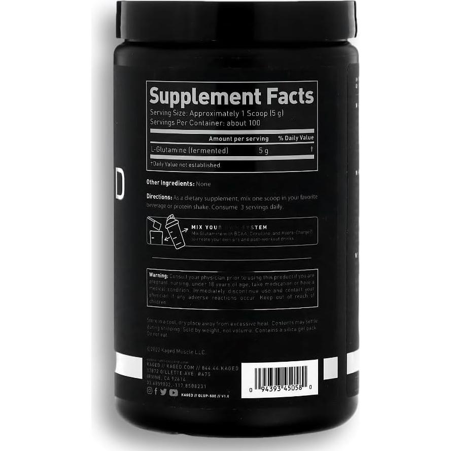 Kaged Muscle L-Glutamina 500g Vegana - Recuperación Muscular