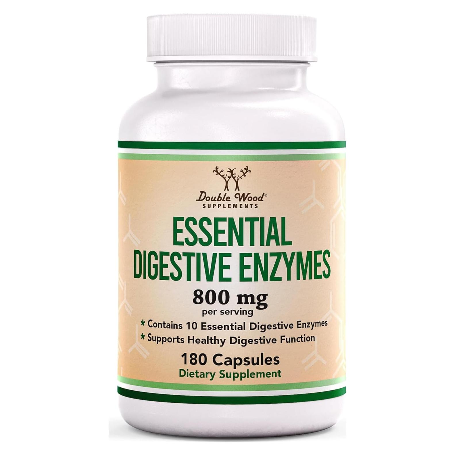 Enzimas Digestivas 800mg Double Wood - 10 Esenciales para Digestión