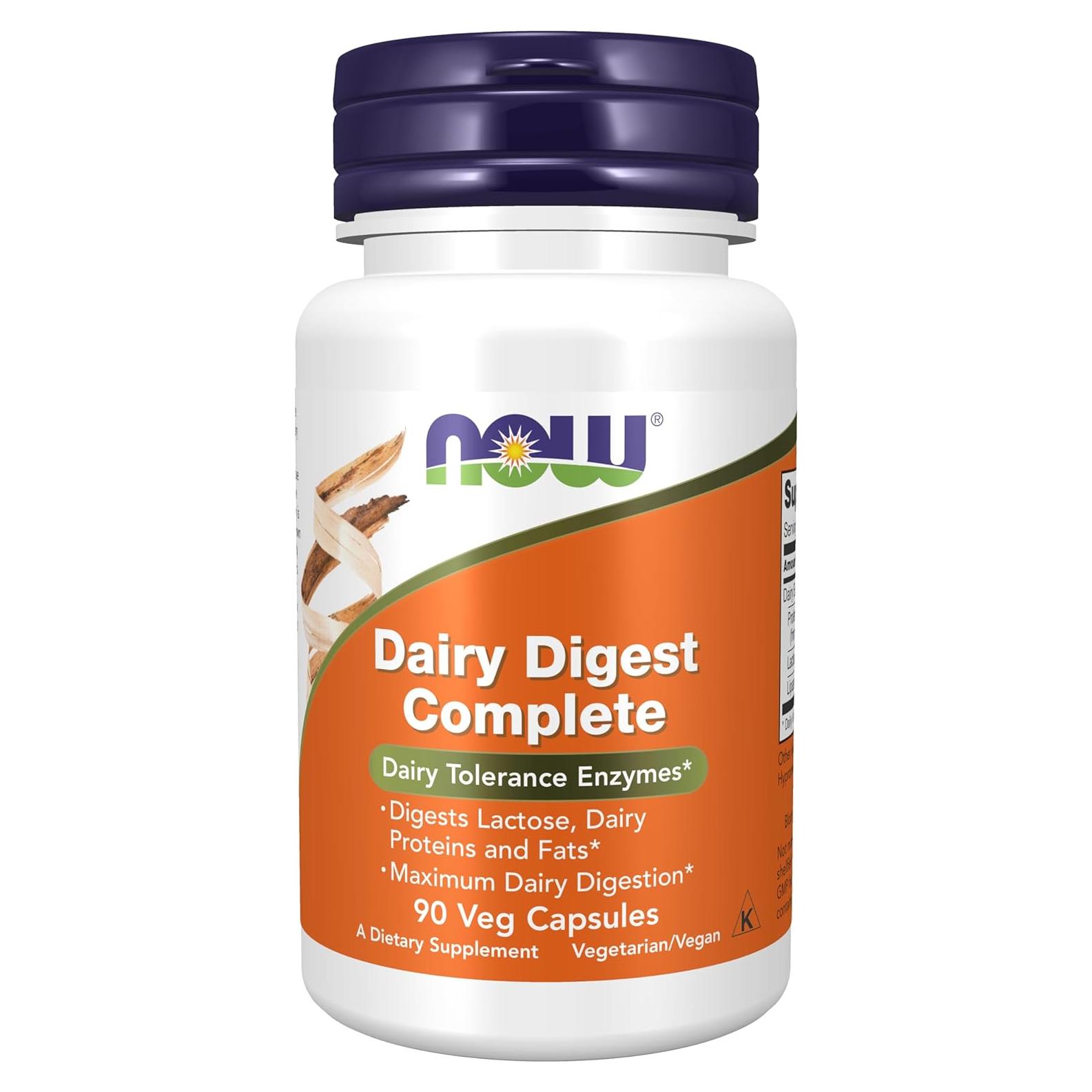 NOW Foods Suplemento Digestión Completa Lácteos 90 Cápsulas Veganas