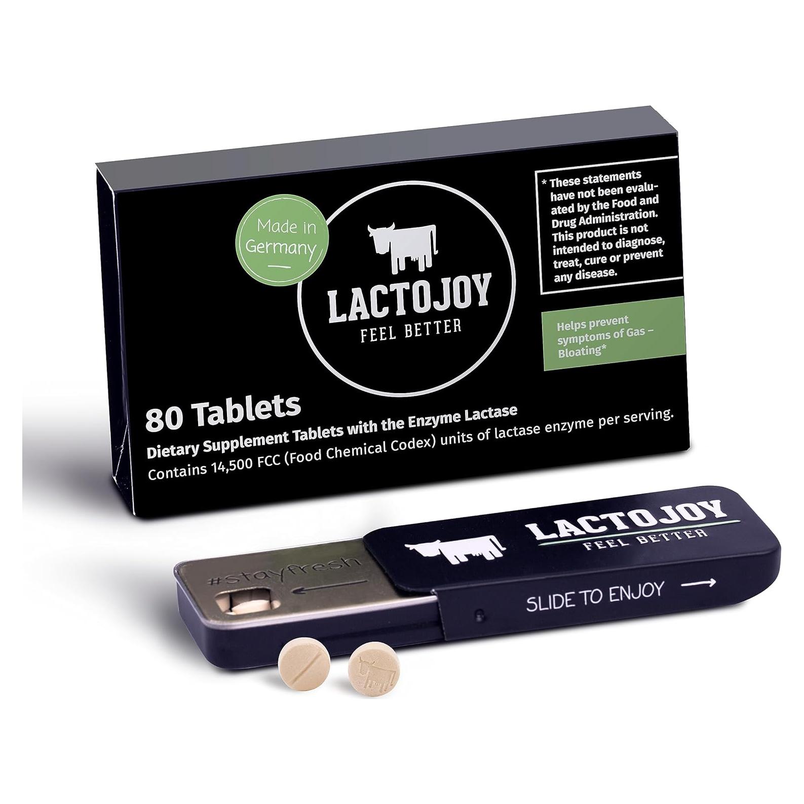 LactoJoy Pastillas de Lactasa 14,500 FCC - 80 Piezas - Sin Aditivos
