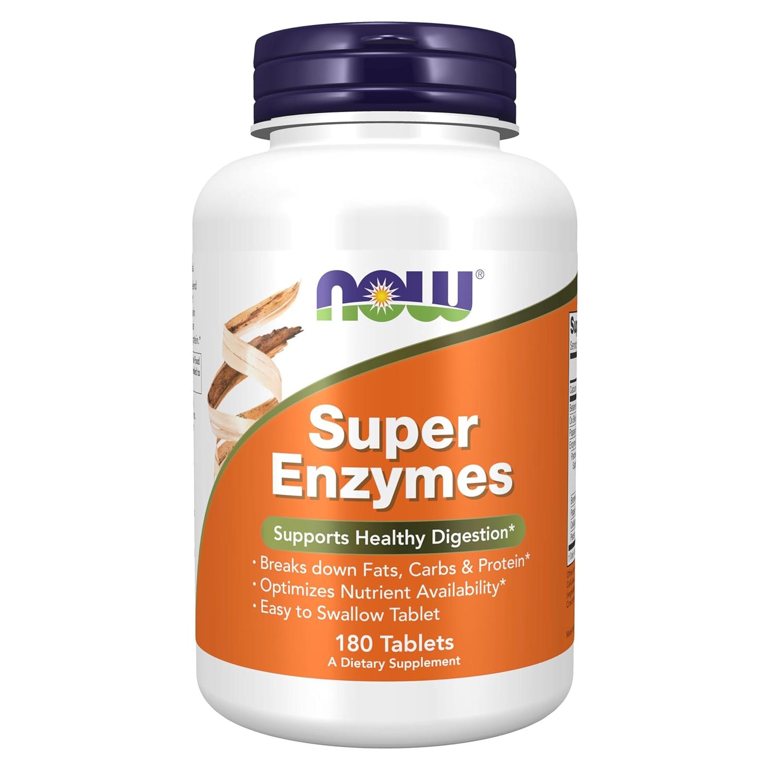 Suplemento Digestivo NOW Foods Super Enzimas 180 Tabletas
