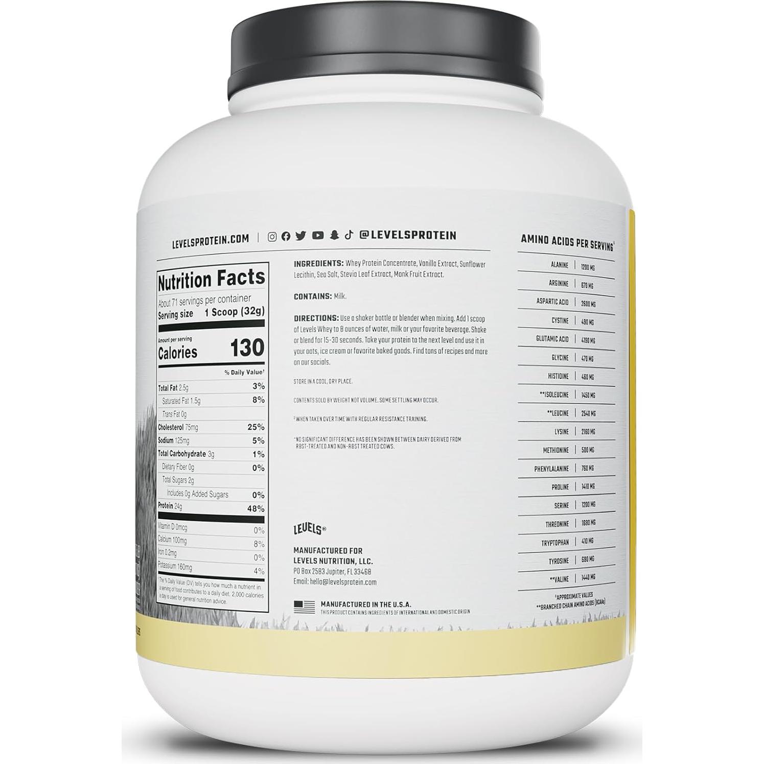 Proteína en Polvo de Suero Levels Vainilla 2.27kg Sin Artificiales