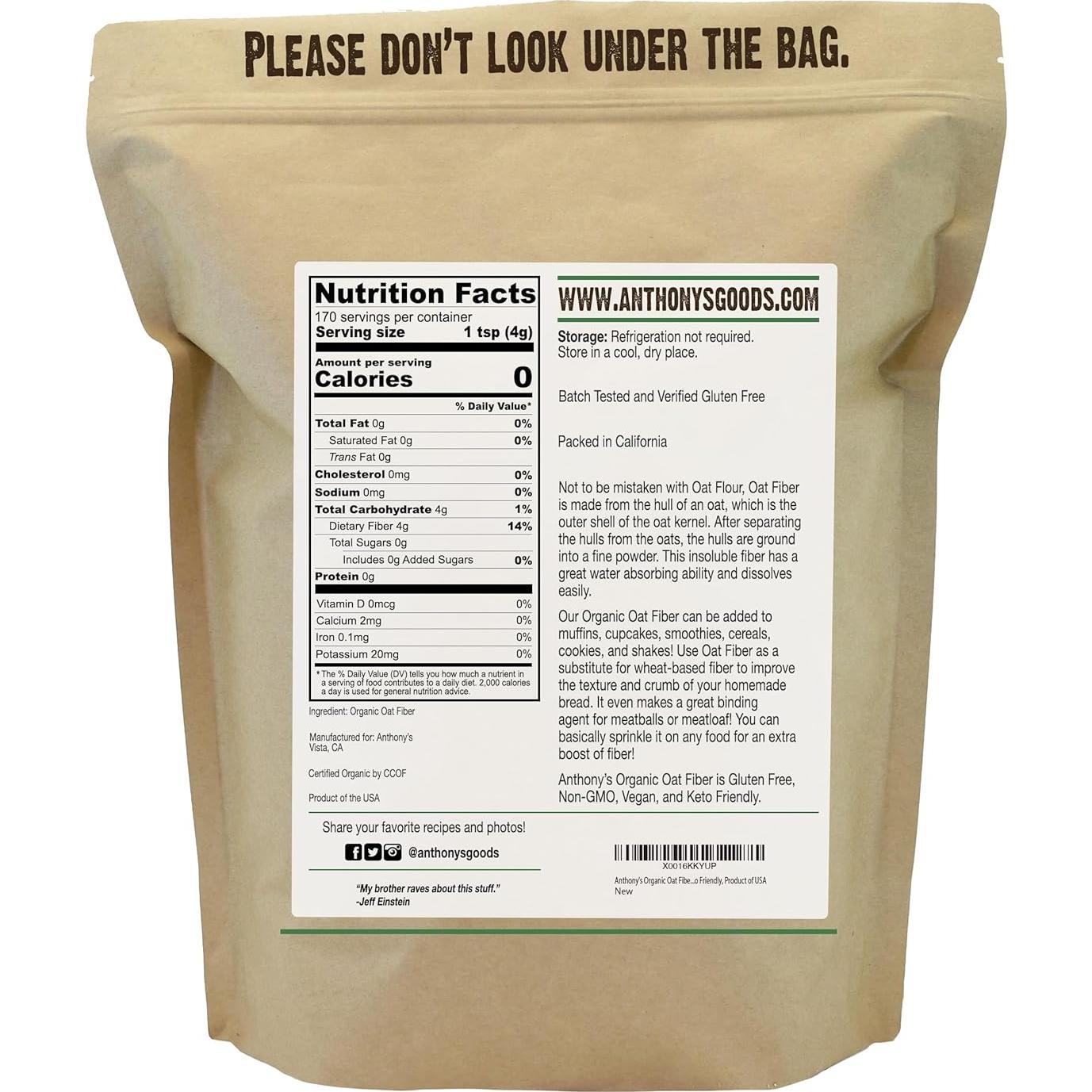 Fibra de Avena Orgánica Anthony 0.68 kg Sin Gluten Keto