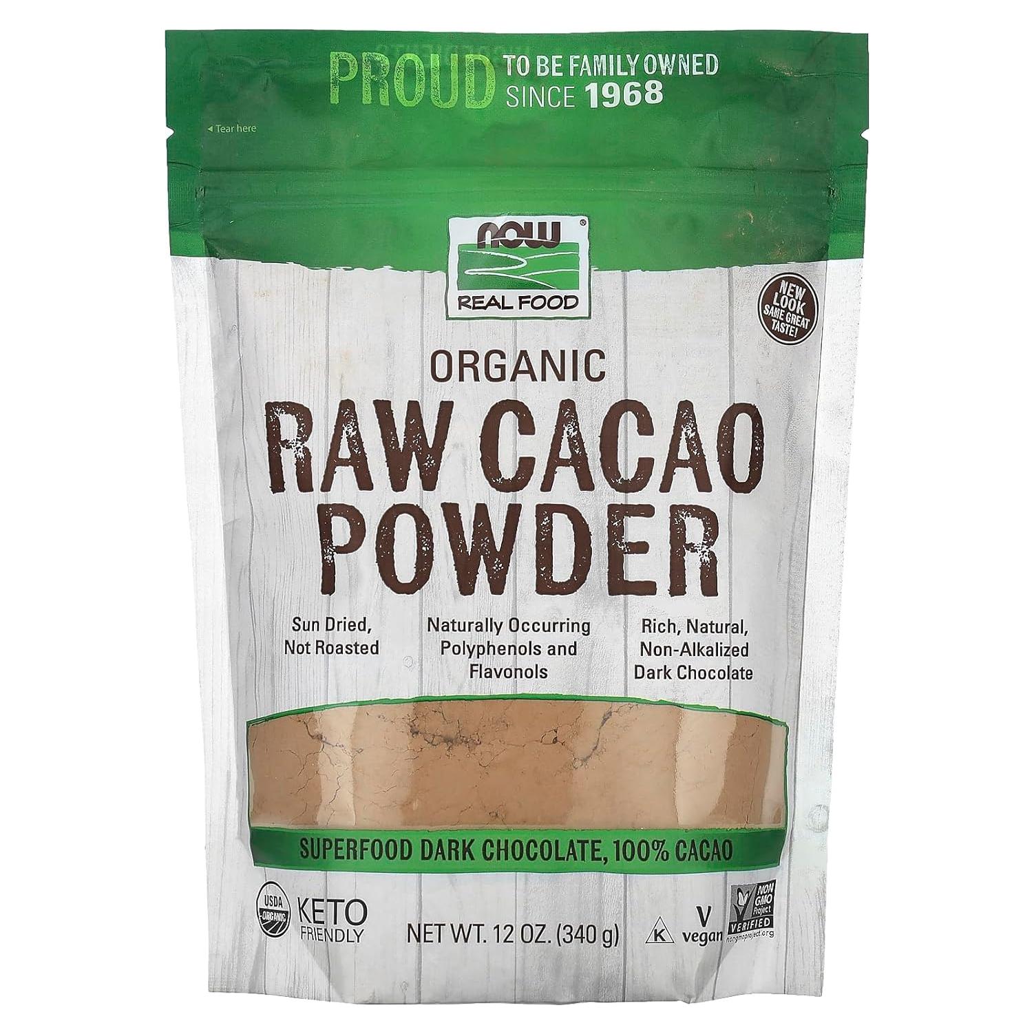 Polvo de Cacao Crudo Orgánico NOW Foods 340g Sabor Rico