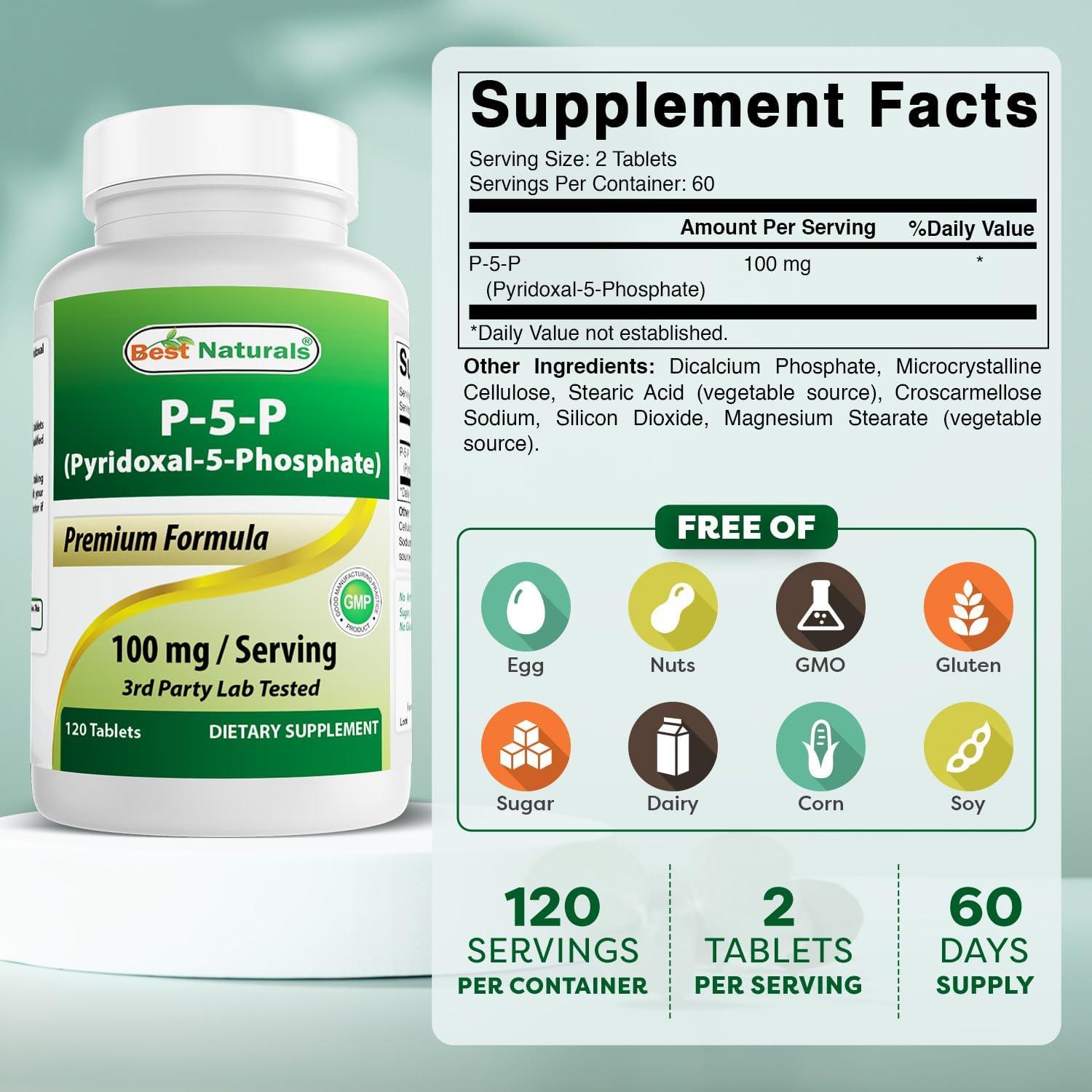 Mejores Naturales P5P Vitamina B6 100 mg - 120 Tabletas
