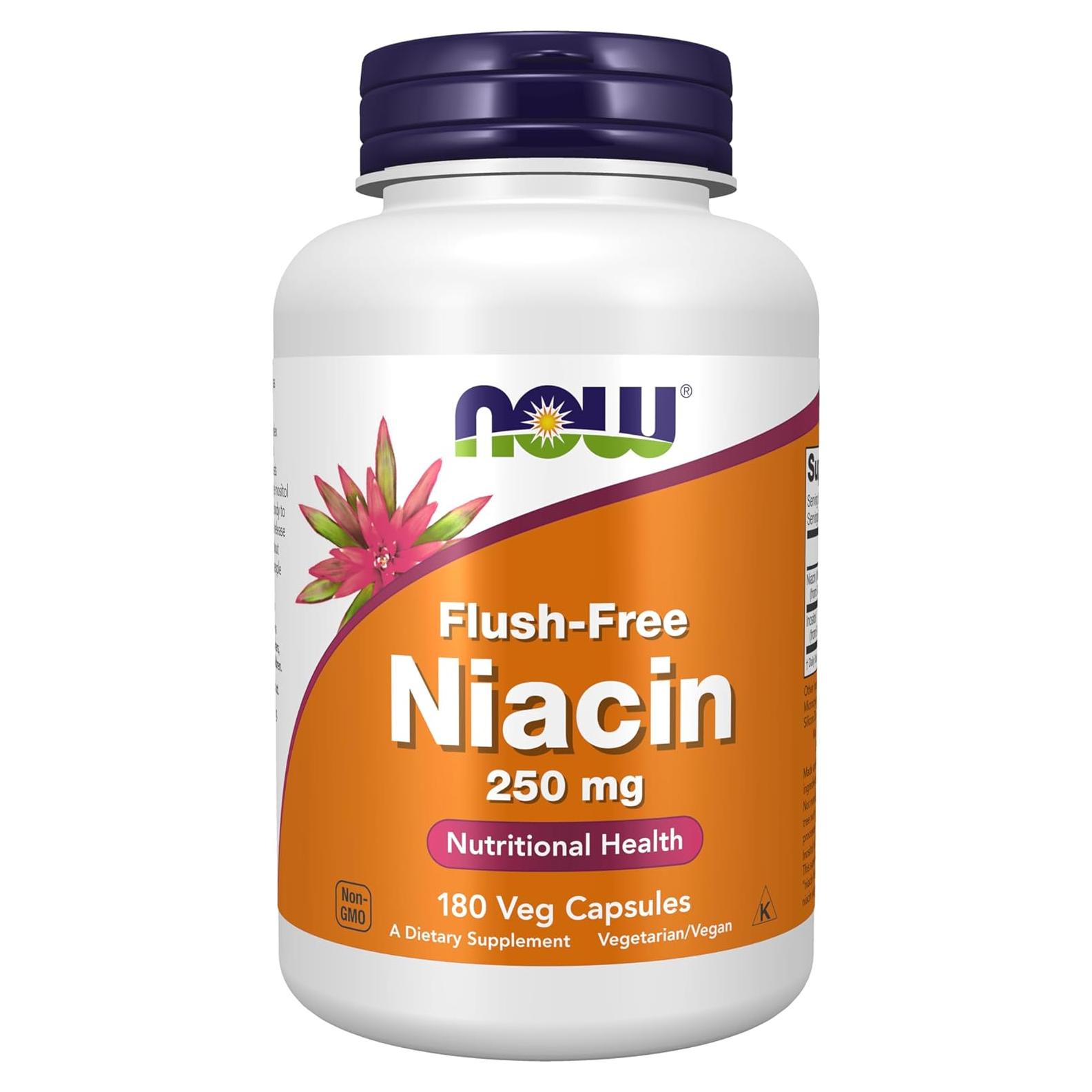 Suplemento de Niacina NOW Foods 250 mg Sin Enrojecimiento 180 Cápsulas Veganas
