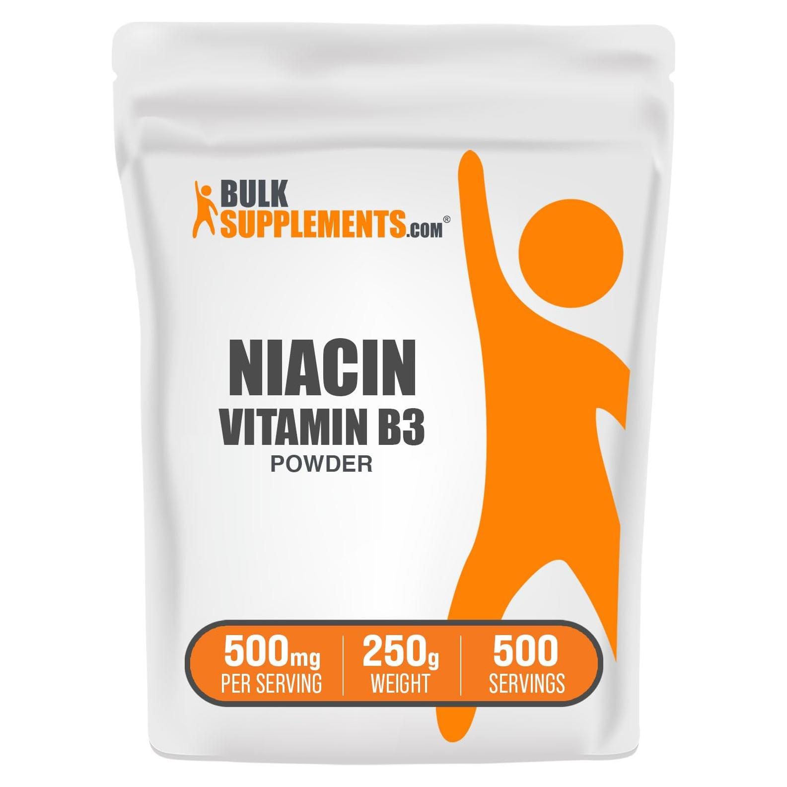 Polvo de Niacina 500mg BulkSupplements - Suplemento B3 250g