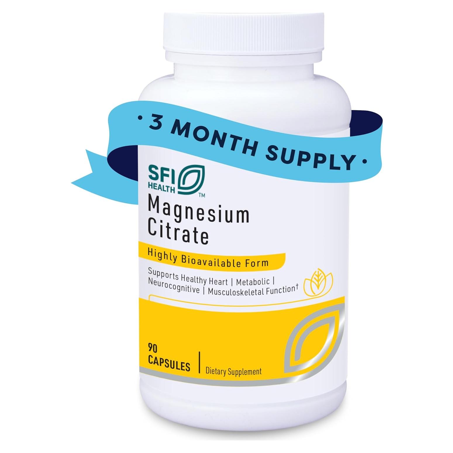 Suplemento de Citrato de Magnesio SFI Health 90 Cápsulas