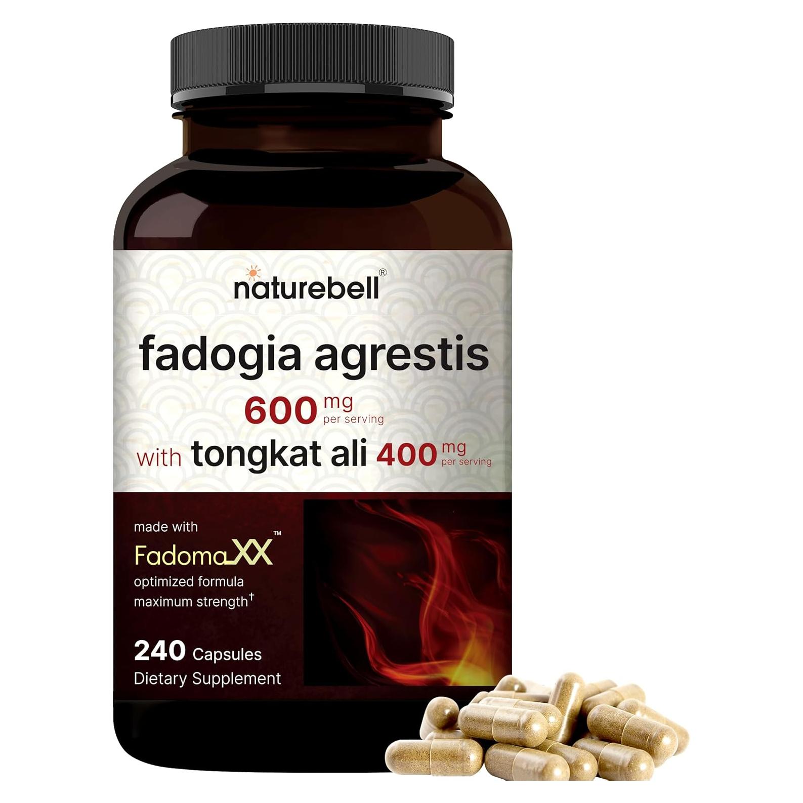 Suplemento Herbal NatureBell Fadogia Agrestis 600mg + Tongkat Ali 400mg - 240 Cápsulas