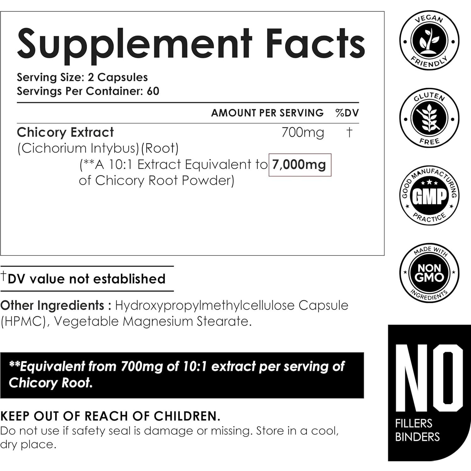 Cápsulas de Fibra de Raíz de Achicoria Amalth 500mg - 120 Caps