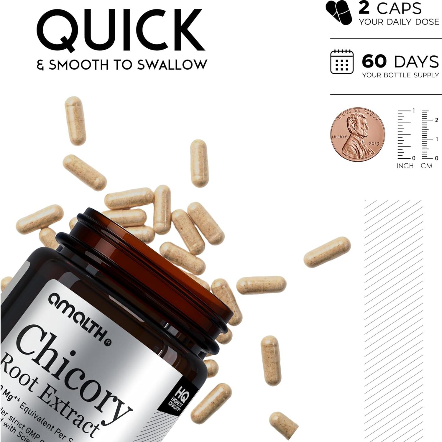 Cápsulas de Fibra de Raíz de Achicoria Amalth 500mg - 120 Caps