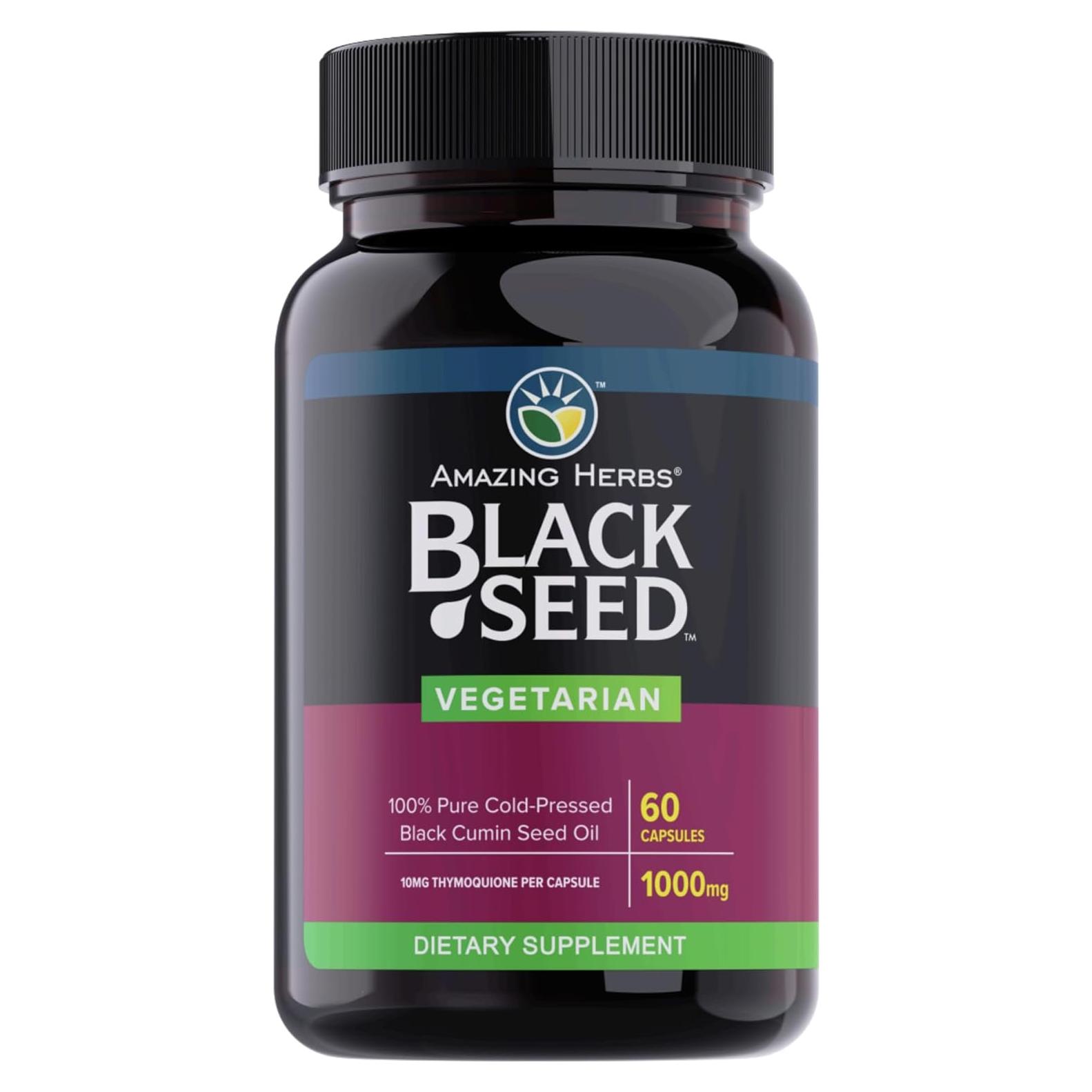 Cápsulas de Aceite de Semilla Negra Amazing Herbs 1000 mg - 60 Unidades