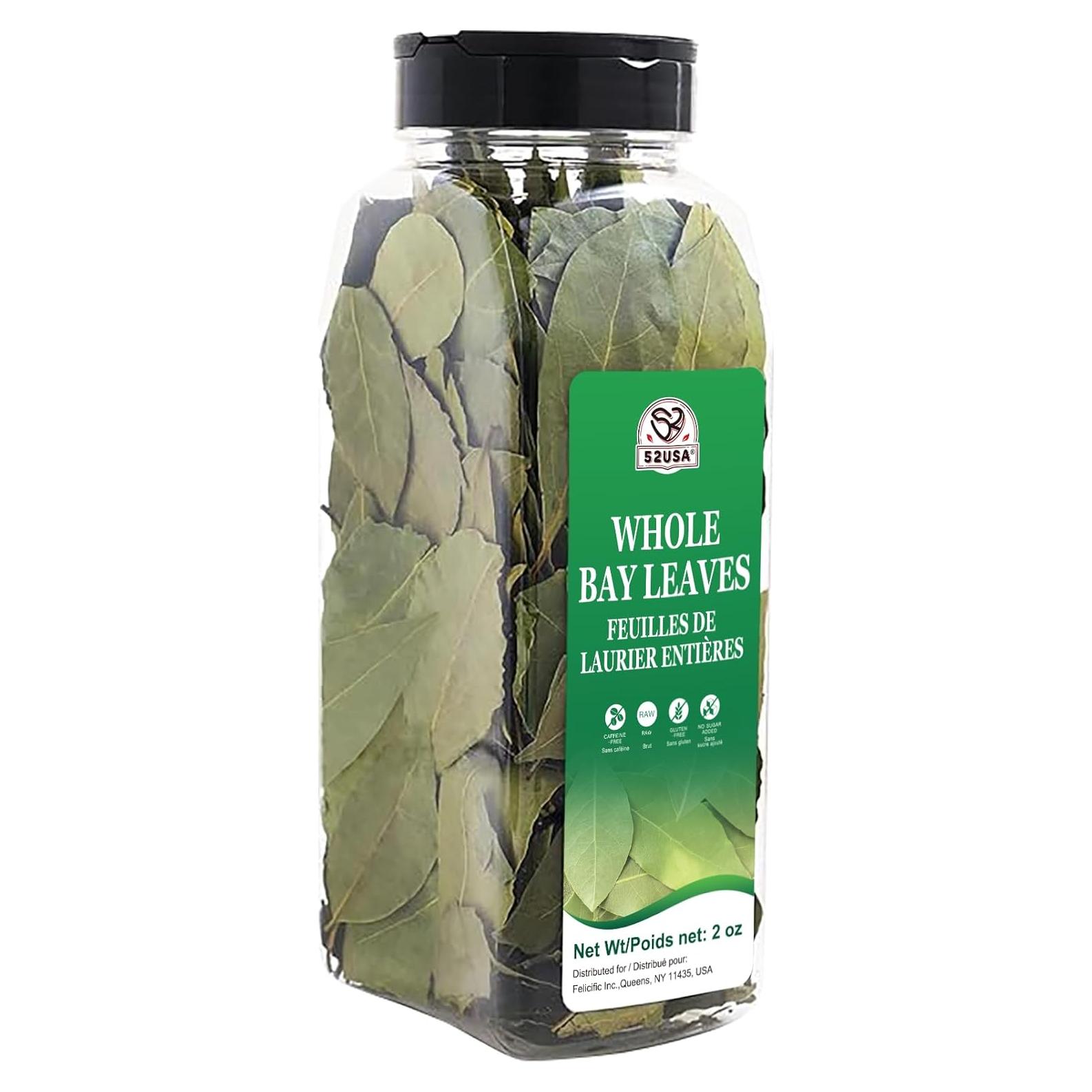 Hojas de Laurel Secas 52USA - 56.7 g, 100% Natural, Sin Gluten